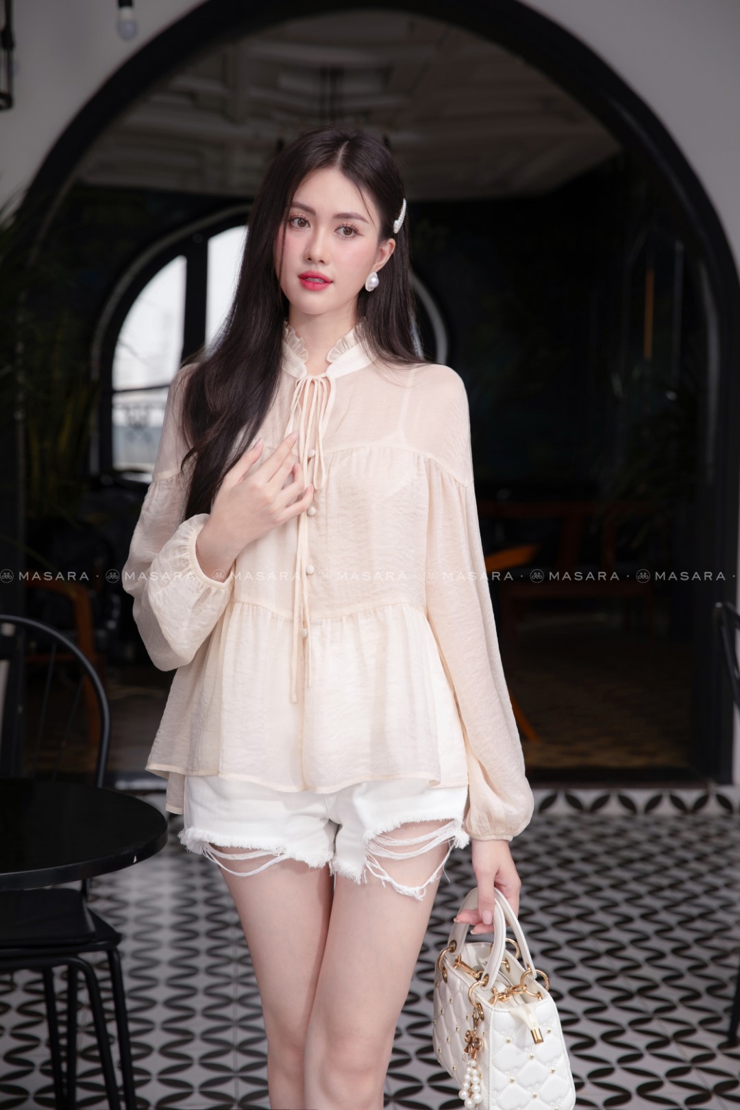 ÁO BABYDOLL LỤA TƠ MÀU KEM + ÁO LÓT