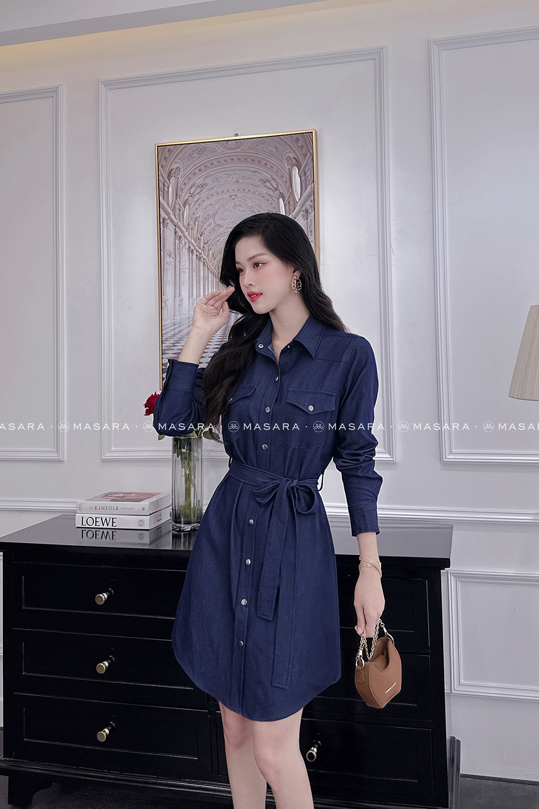 ĐẦM SƠ MI JEAN LỤA XANH ĐẬM