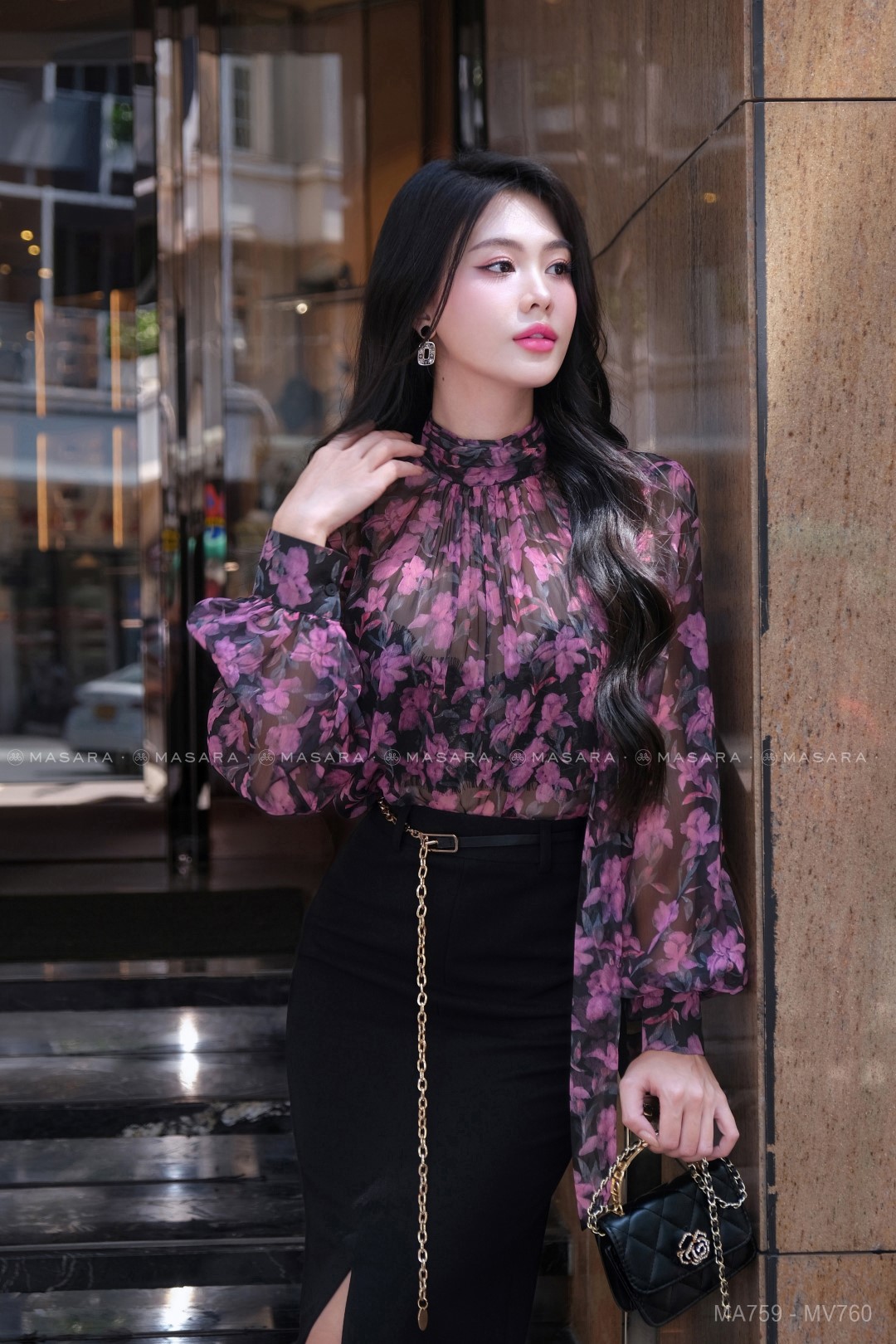 ÁO NHÚNG CỔ DÂY NƠ + MA759