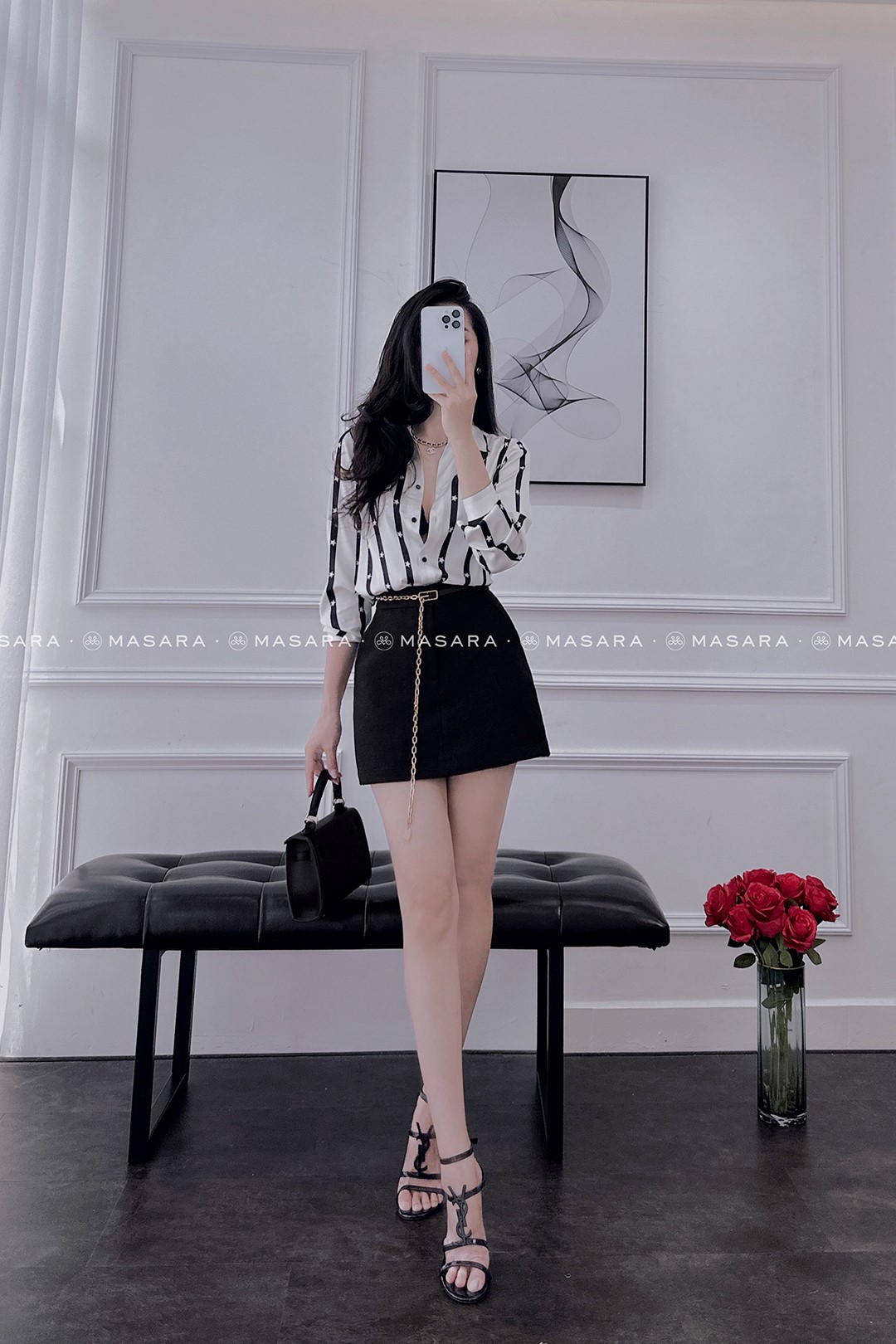 SƠ MI LỤA KẺ NGÔI SAO TRẮNG