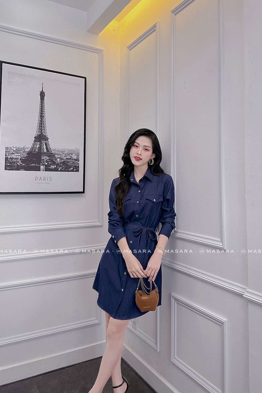 ĐẦM SƠ MI JEAN LỤA XANH ĐẬM