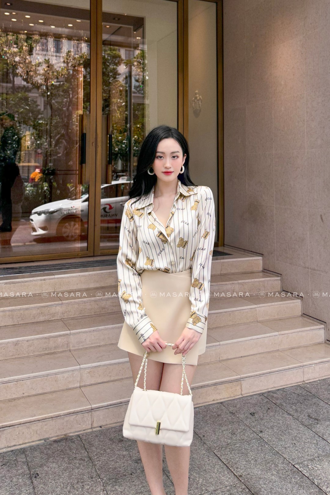ÁO SƠ MI HOẠ TIẾT GẤU MÀU BE