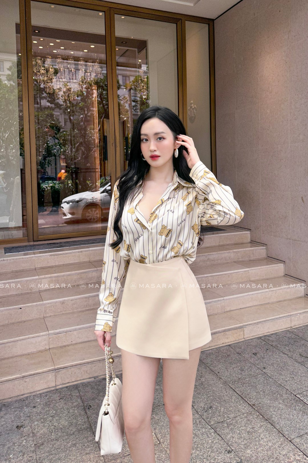 ÁO SƠ MI HOẠ TIẾT GẤU MÀU BE