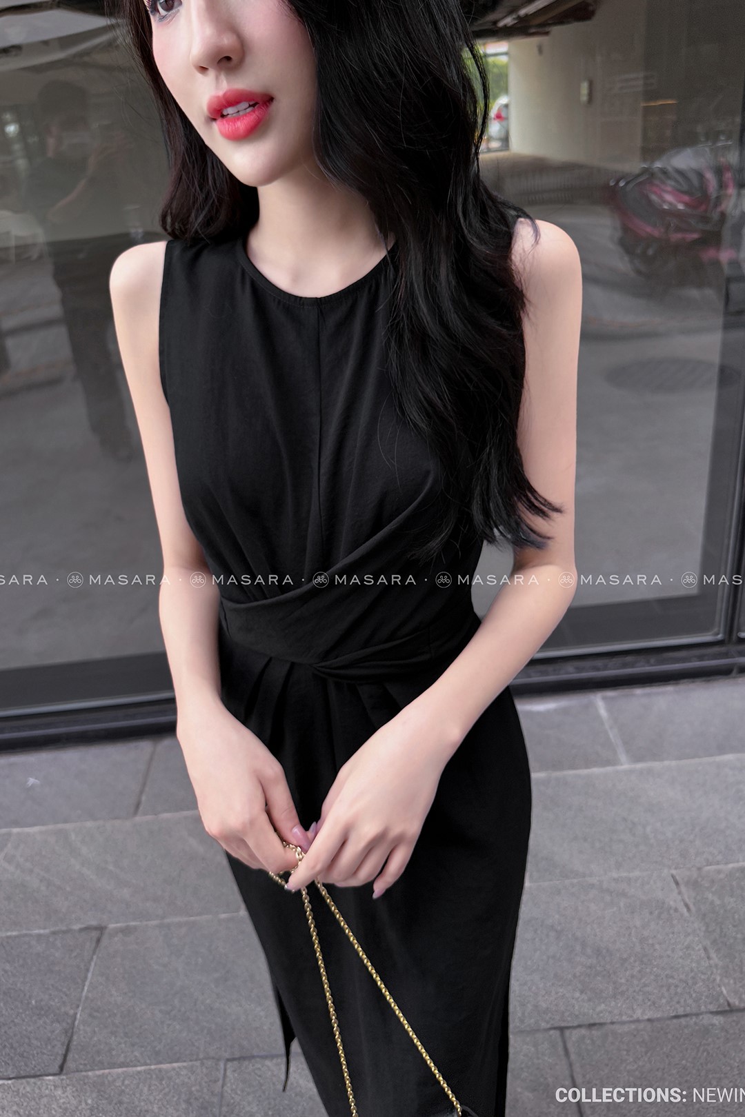ĐẦM TẰM XƯỚC MỀM THẮT NƠ EO MÀU ĐEN