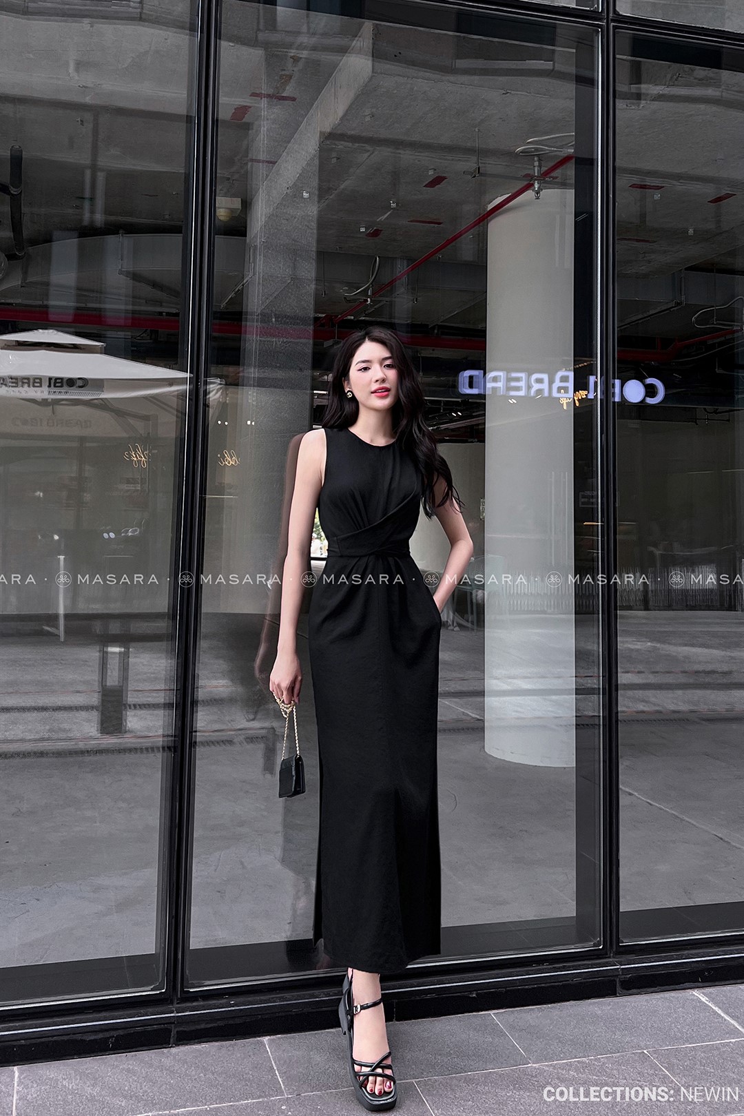 ĐẦM TẰM XƯỚC MỀM THẮT NƠ EO MÀU ĐEN