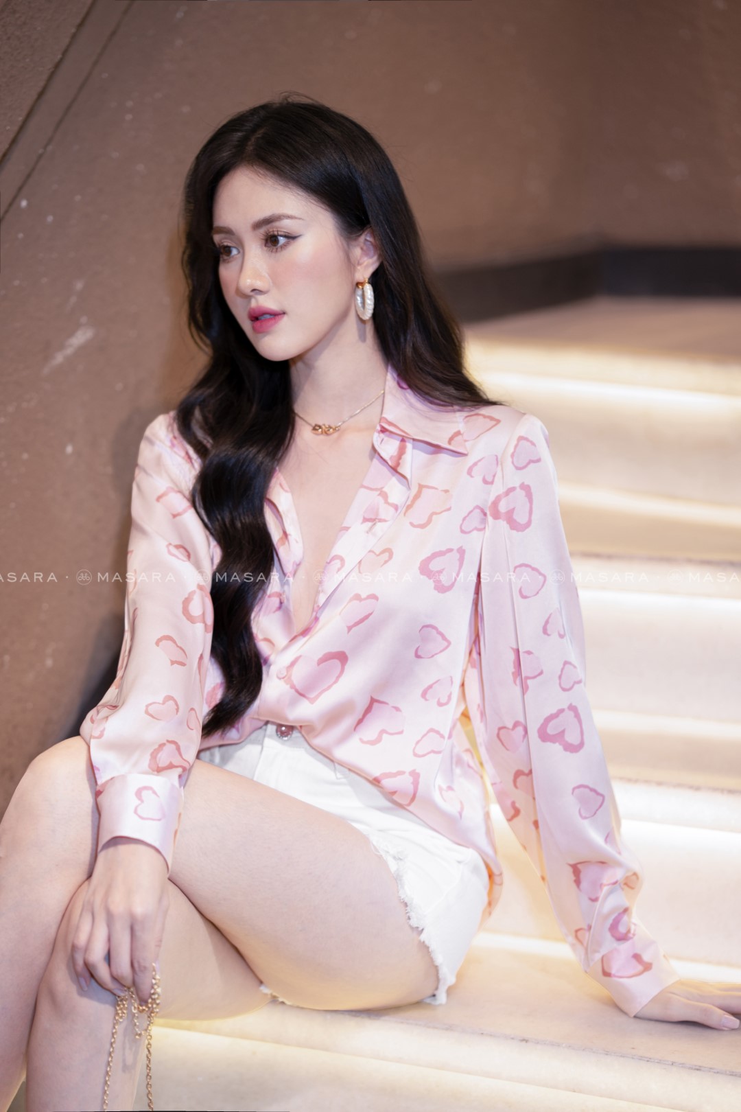 SƠ MI LỤA TRÁI TIM MÀU HỒNG