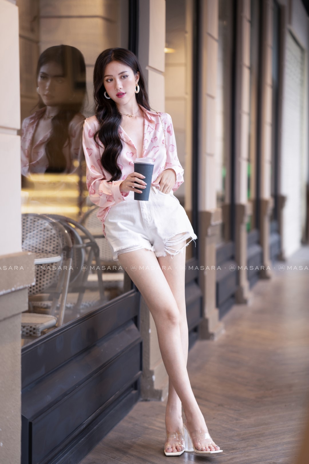 SƠ MI LỤA TRÁI TIM MÀU HỒNG