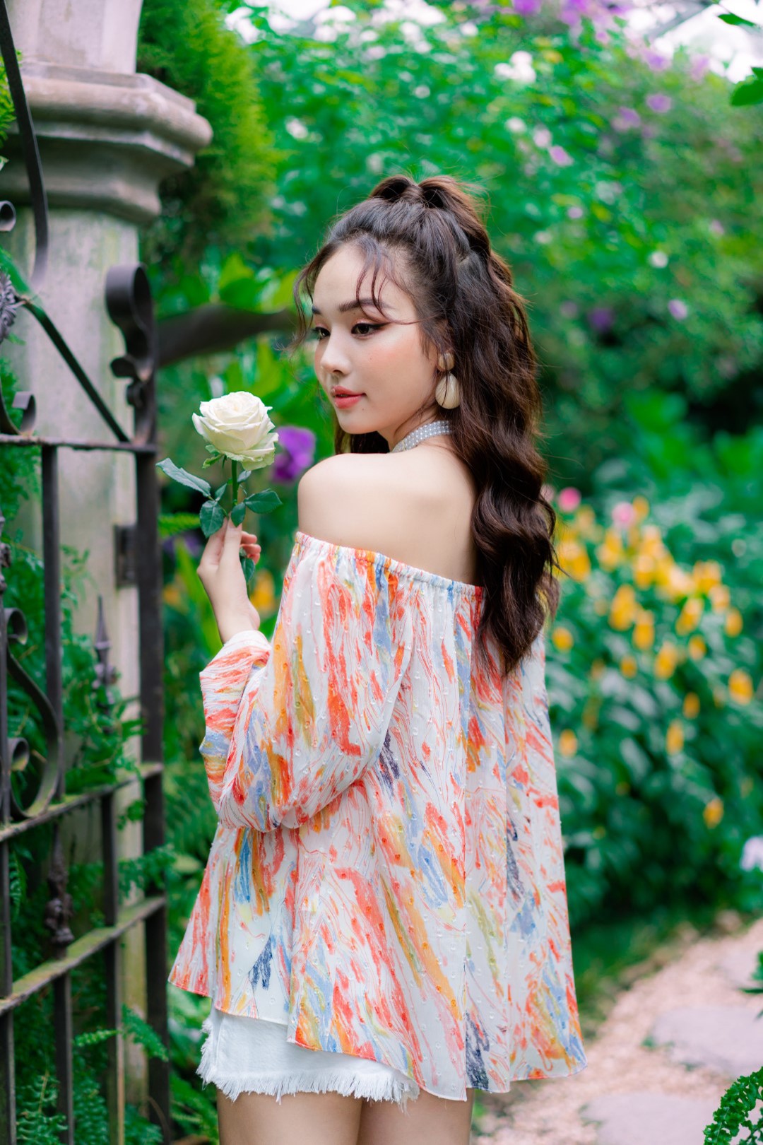 ÁO TẰM ÉP TRỄ VAI HỒNG CAM