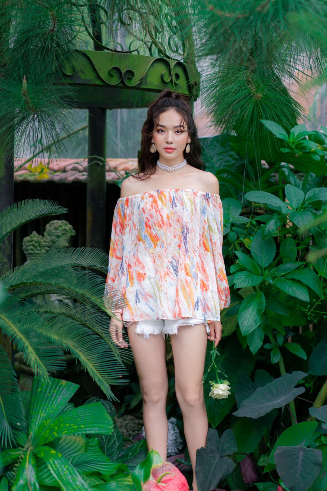 ÁO TẰM ÉP TRỄ VAI HỒNG CAM