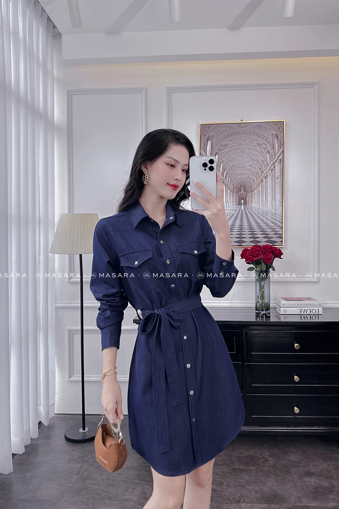 ĐẦM SƠ MI JEAN LỤA XANH ĐẬM