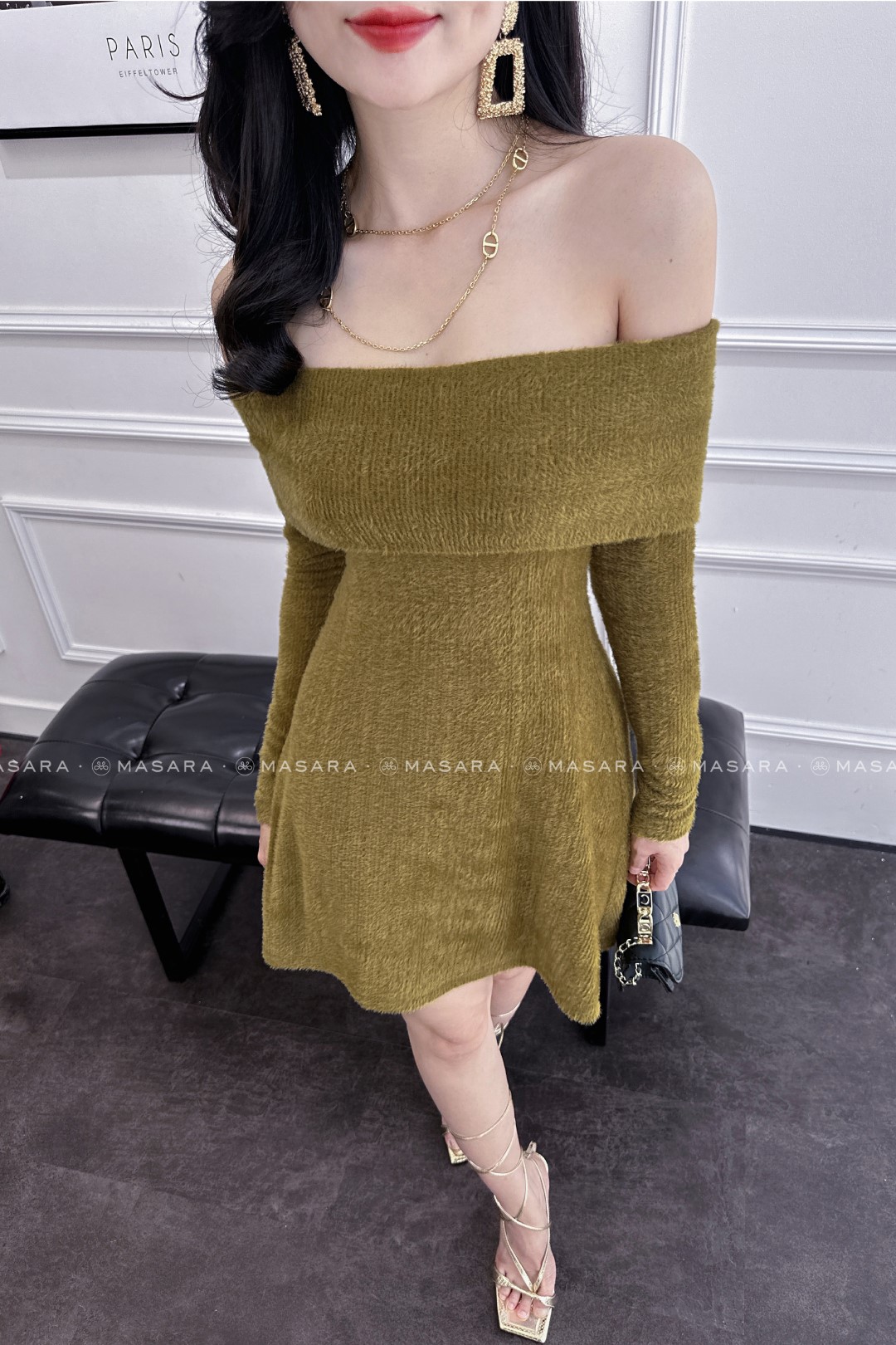 ĐẦM THUN LÔNG MÀU RÊU