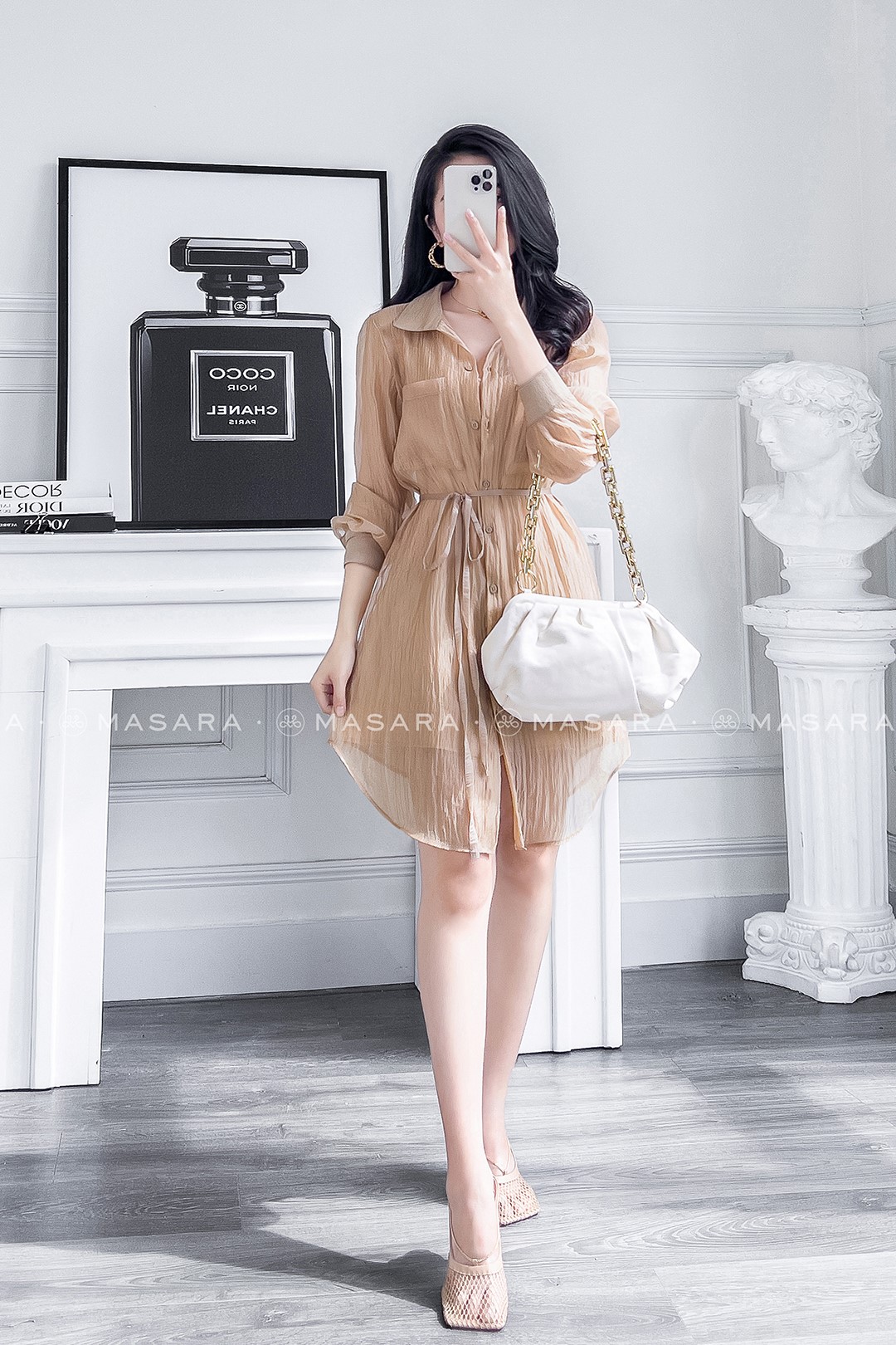 ĐẦM TƠ BỌT DÂY NƠ MÀU NUDE ( KÈM ÁO LÓT)