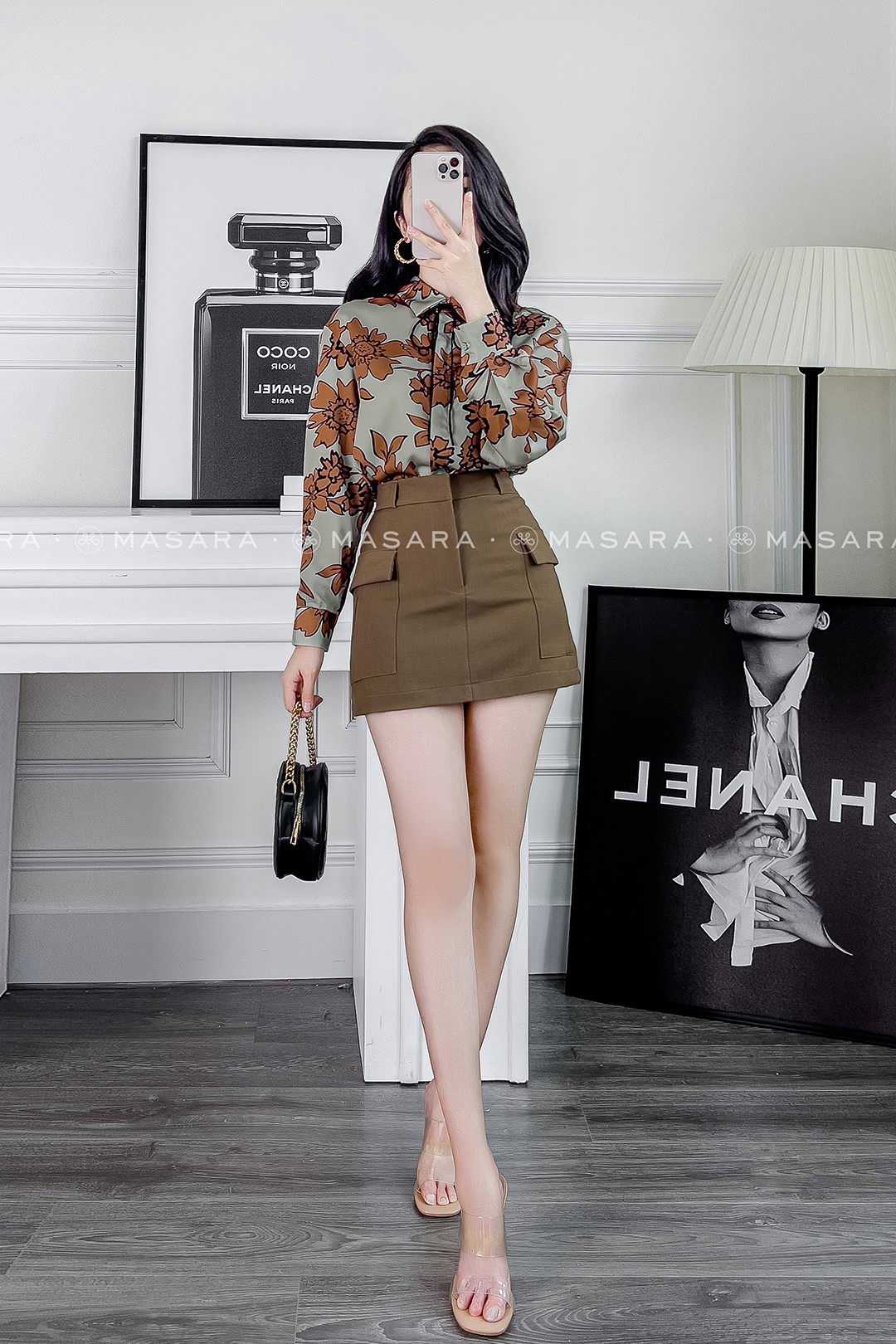 CHÂN VÁY 2 TÚI HỘP MÀU NÂU