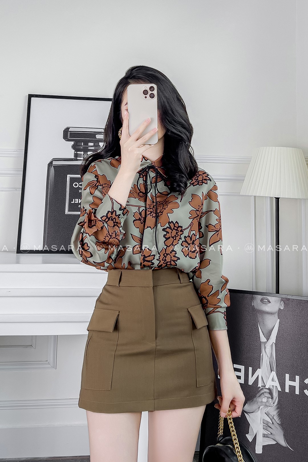 CHÂN VÁY 2 TÚI HỘP MÀU NÂU