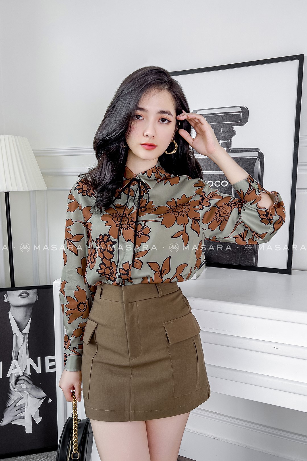 CHÂN VÁY 2 TÚI HỘP MÀU NÂU