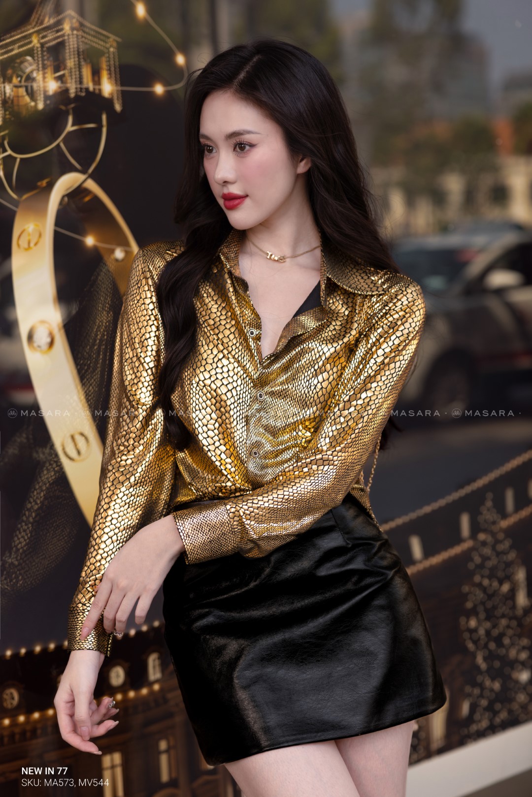 ÁO SƠ MI DA RẮN MÀU VÀNG