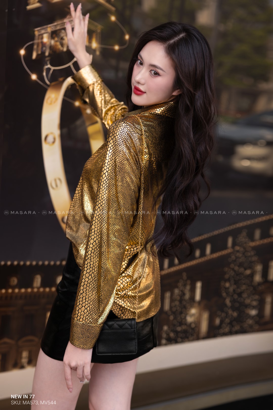 ÁO SƠ MI DA RẮN MÀU VÀNG
