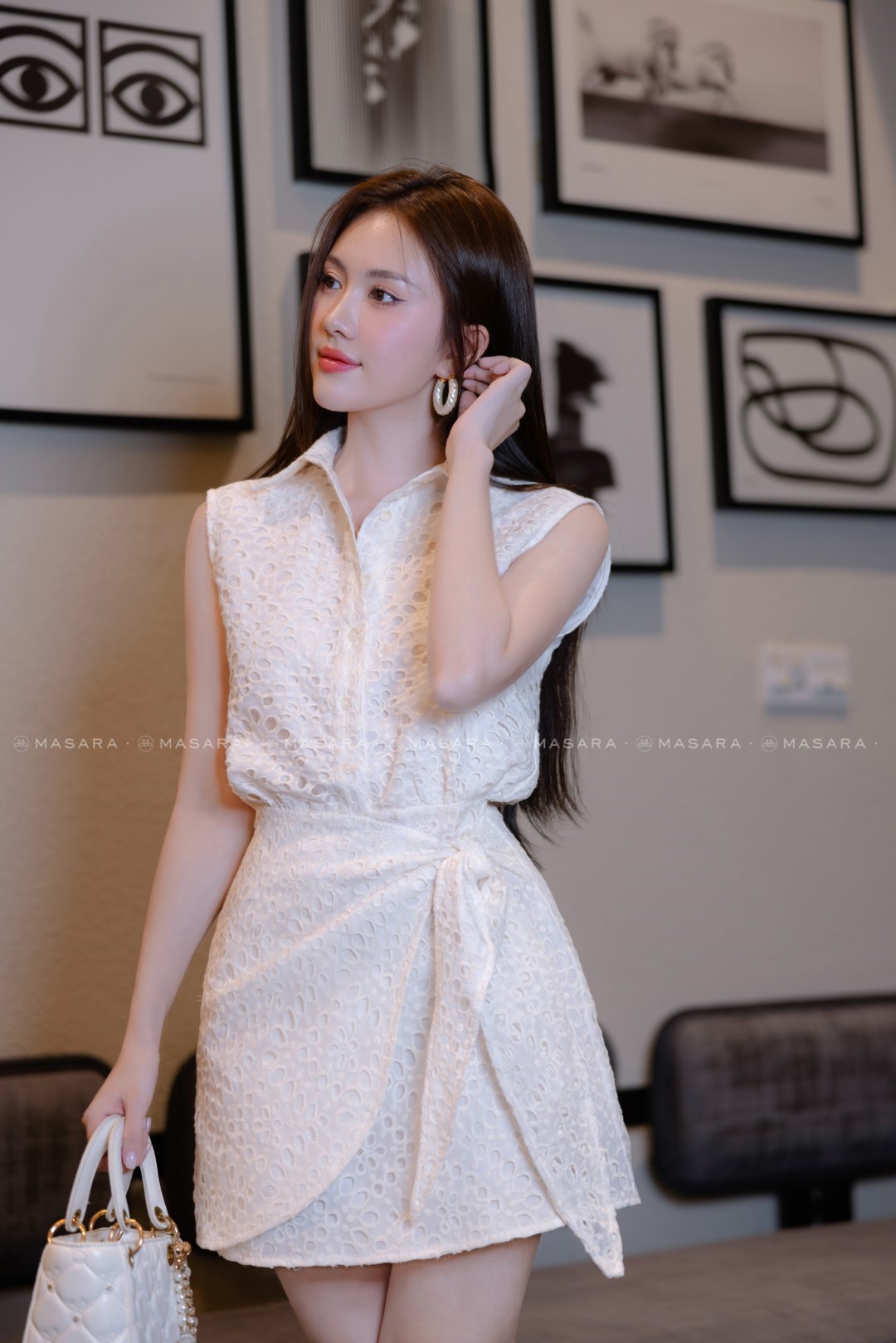 ĐẦM THÔ THÊU KEM THẮT EO
