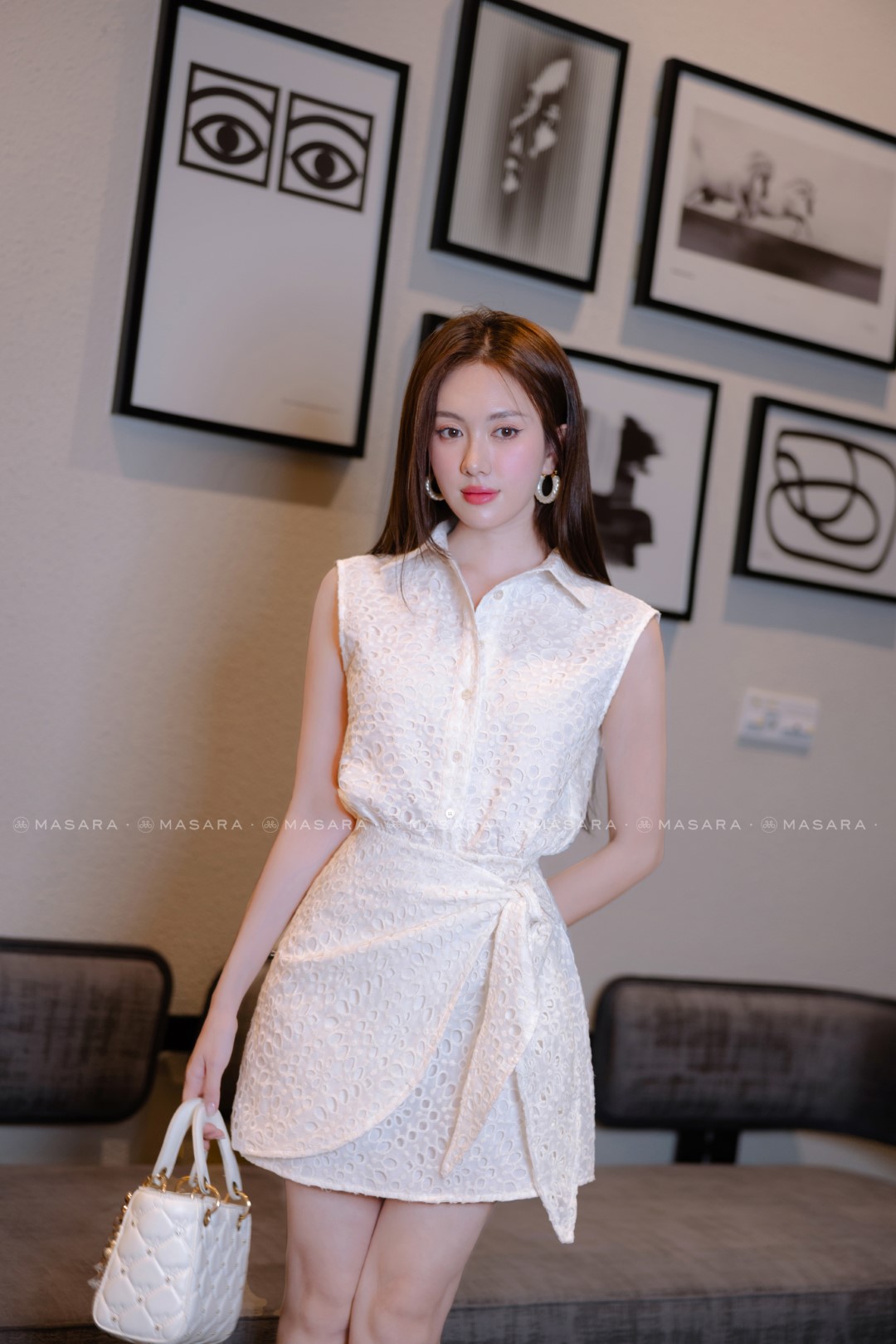 ĐẦM THÔ THÊU KEM THẮT EO