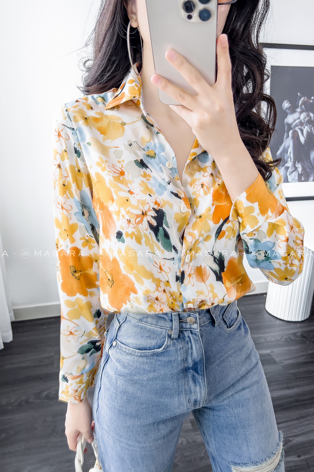 SƠ MI LỤA HOA CAM