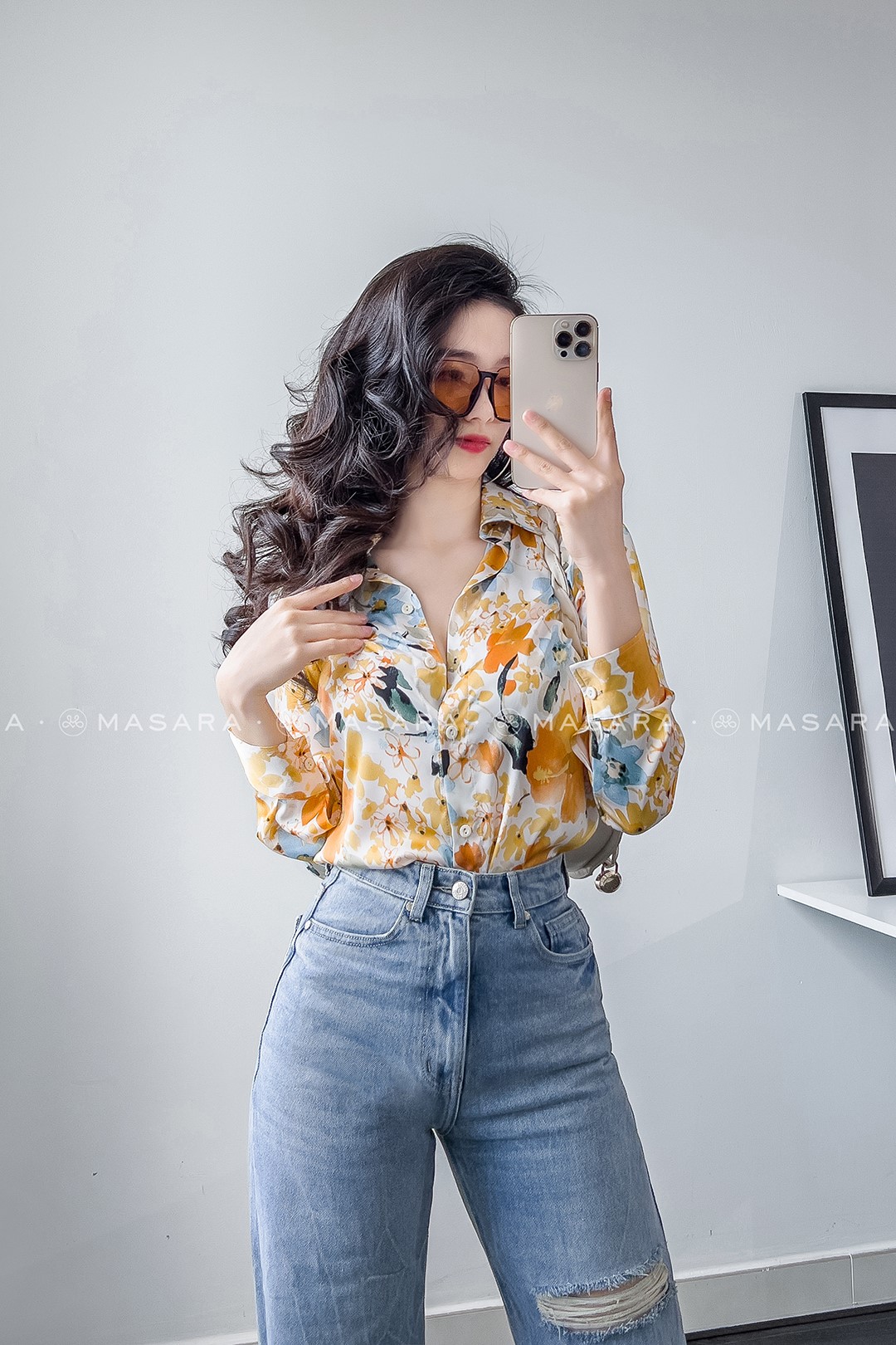SƠ MI LỤA HOA CAM