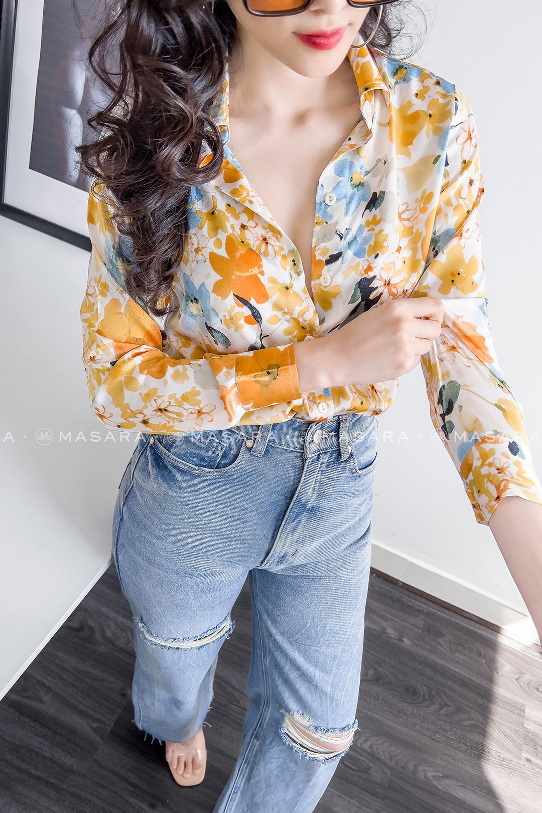 SƠ MI LỤA HOA CAM