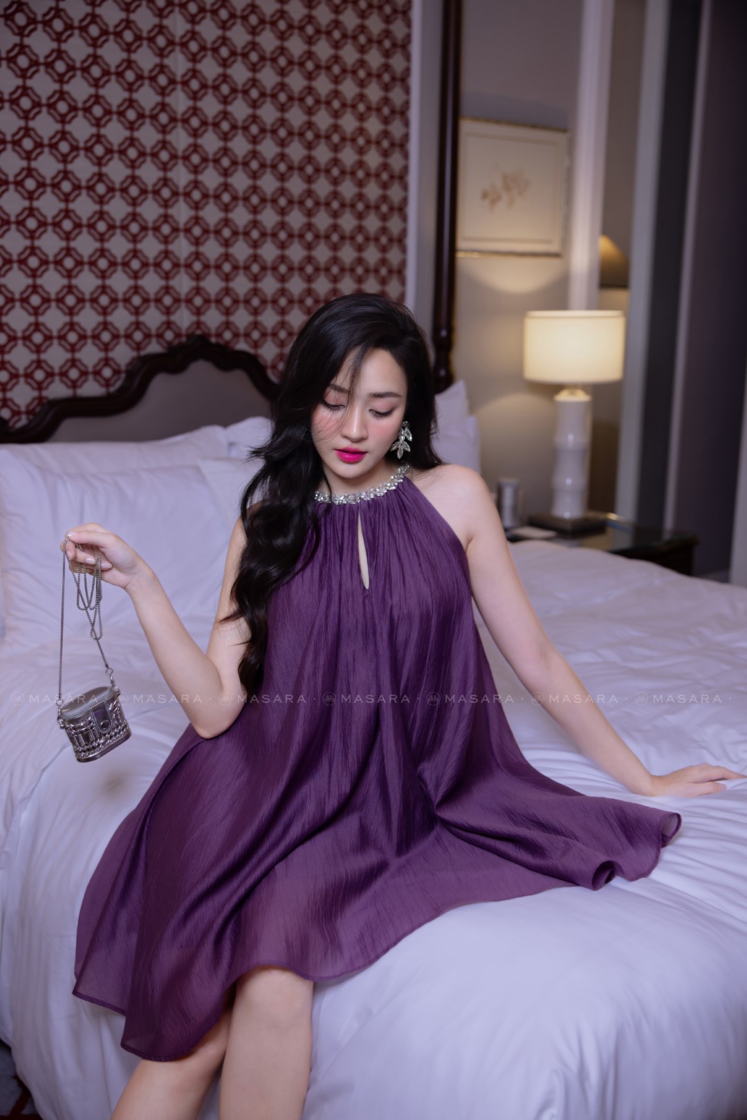 ĐẦM TƠ TÍM CARA ĐÍNH ĐÁ