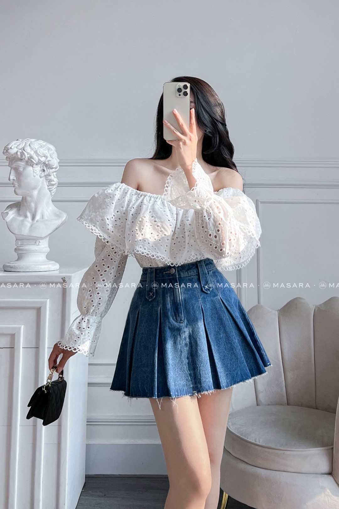 Chân váy trắng xòe xếp ly CV03-37 | Thời trang công sở K&K Fashion