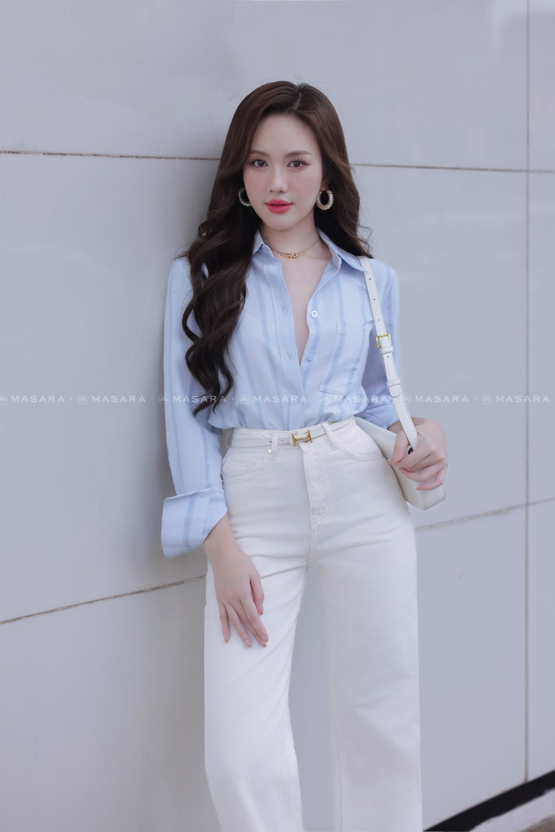 ÁO SƠ MI KẺ XANH NHẠT