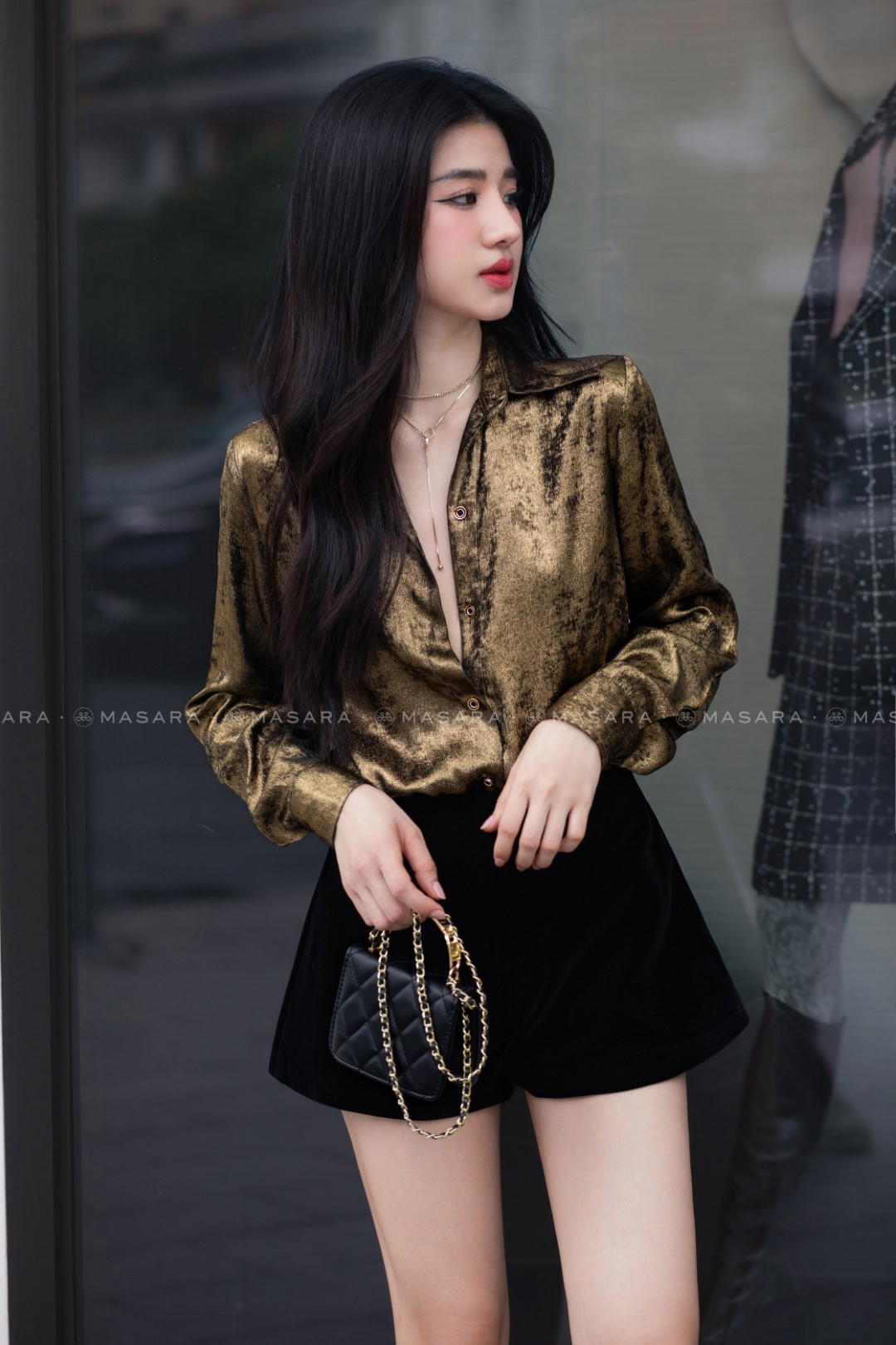 ÁO SƠ MI LỤA NHŨ VÀNG MƠ