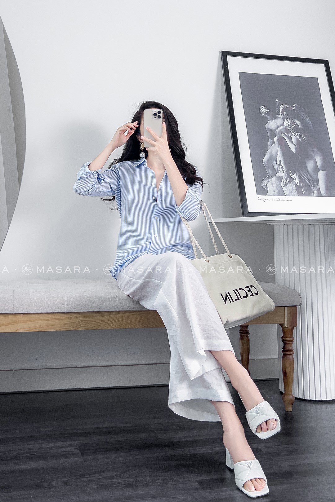 ÁO SƠ MI KẺ NHÍ XANH NHẠT