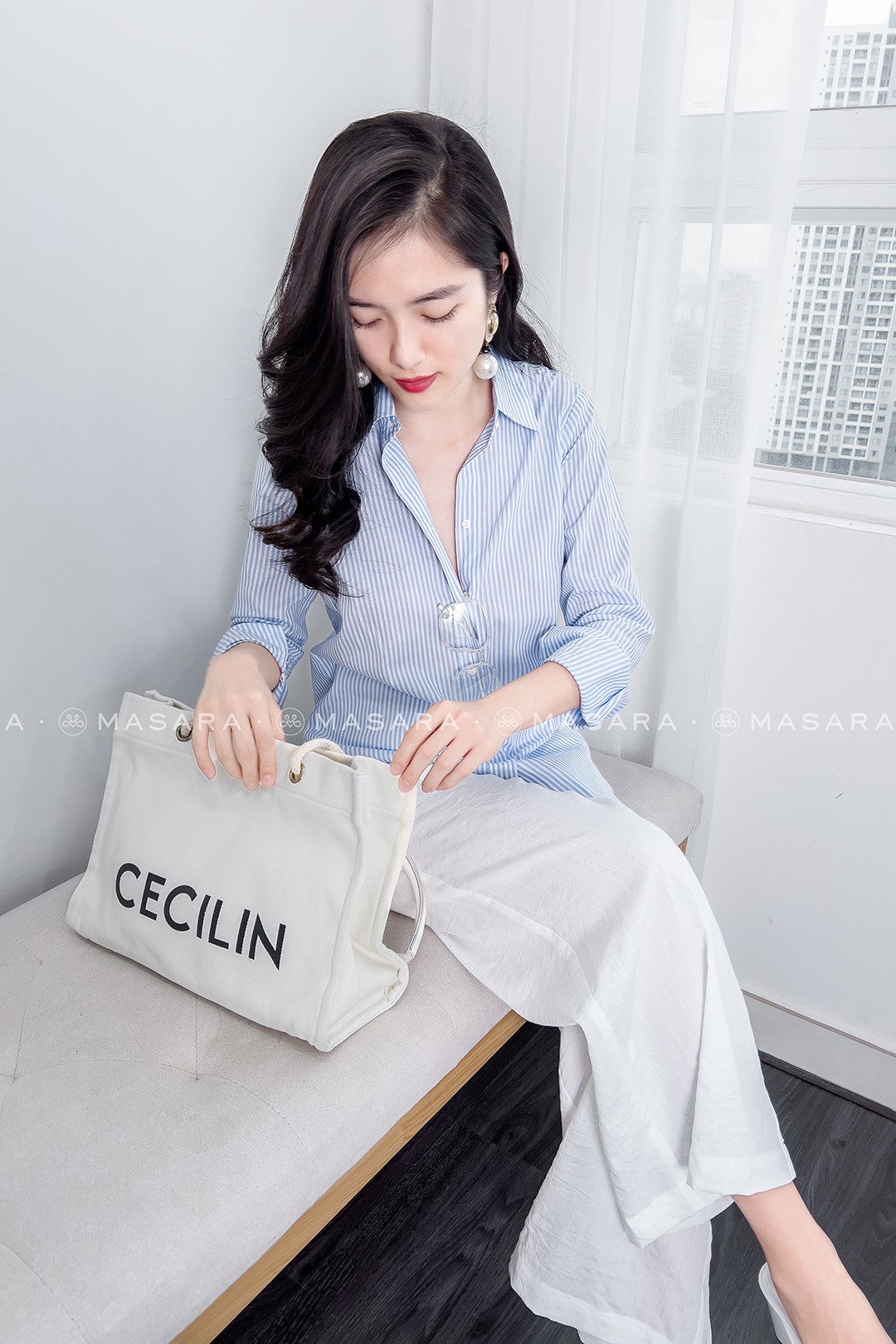 ÁO SƠ MI KẺ NHÍ XANH NHẠT