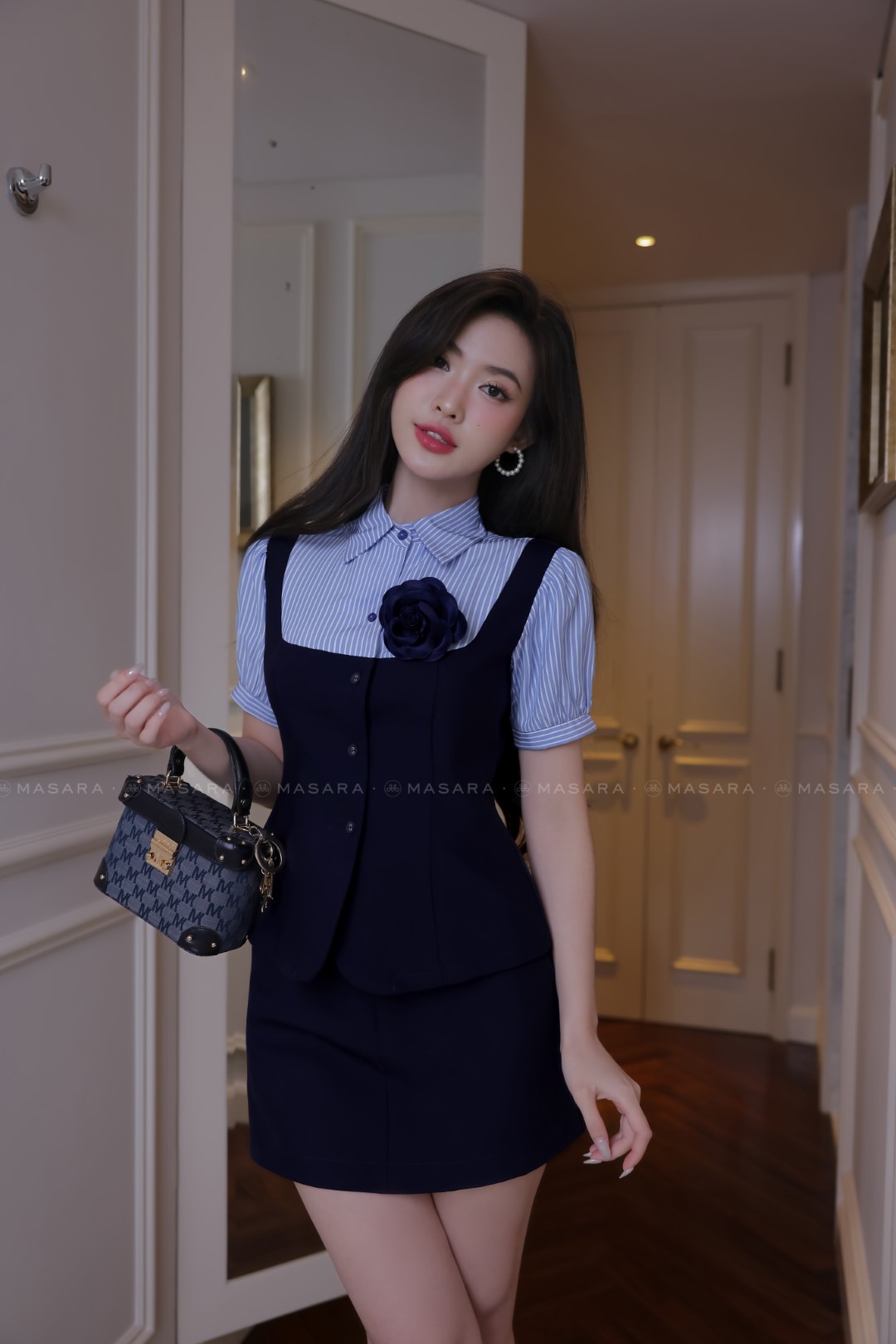ÁO SƠ MI PHỐI COTTON LẠNH XANH ĐEN