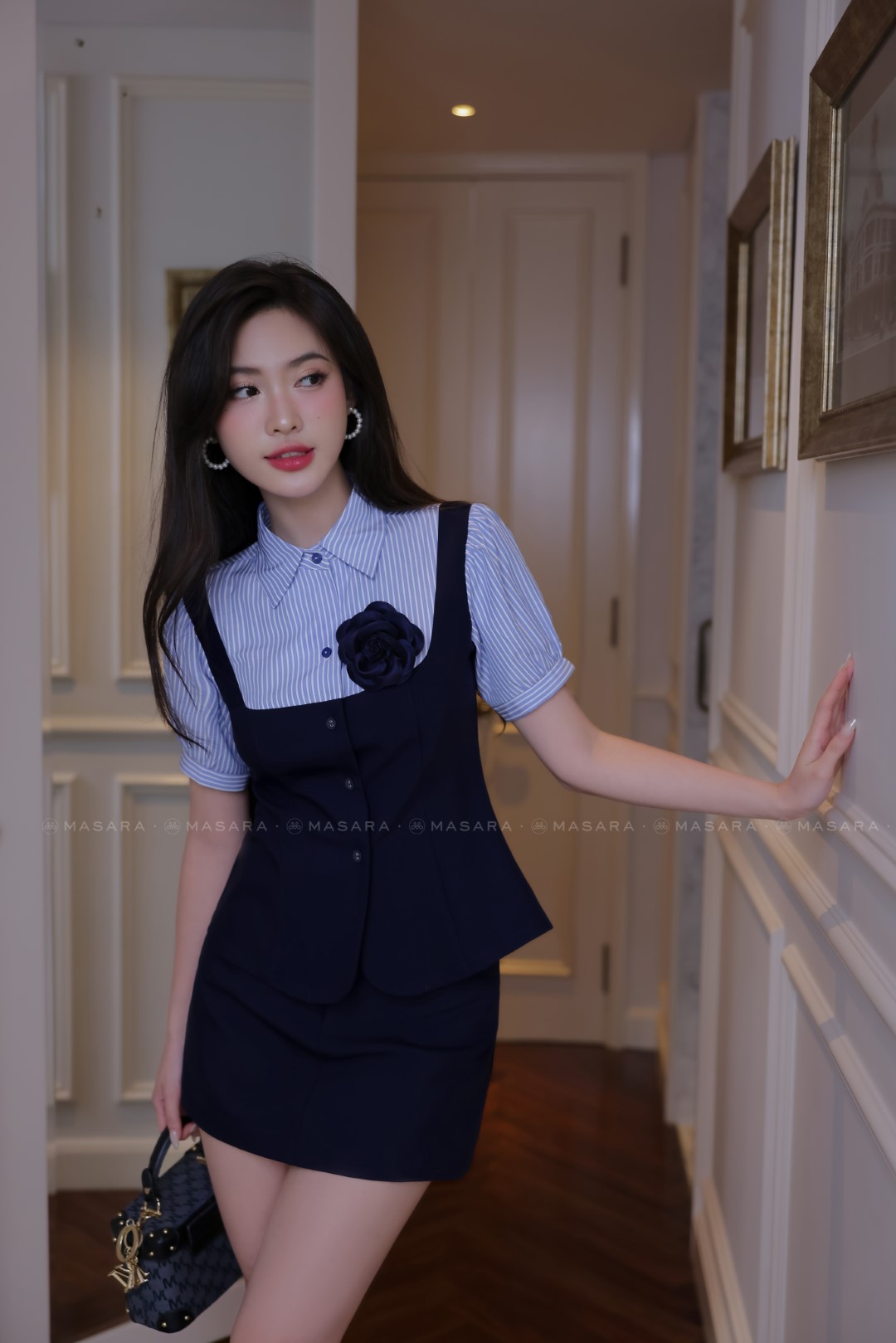 ÁO SƠ MI PHỐI COTTON LẠNH XANH ĐEN