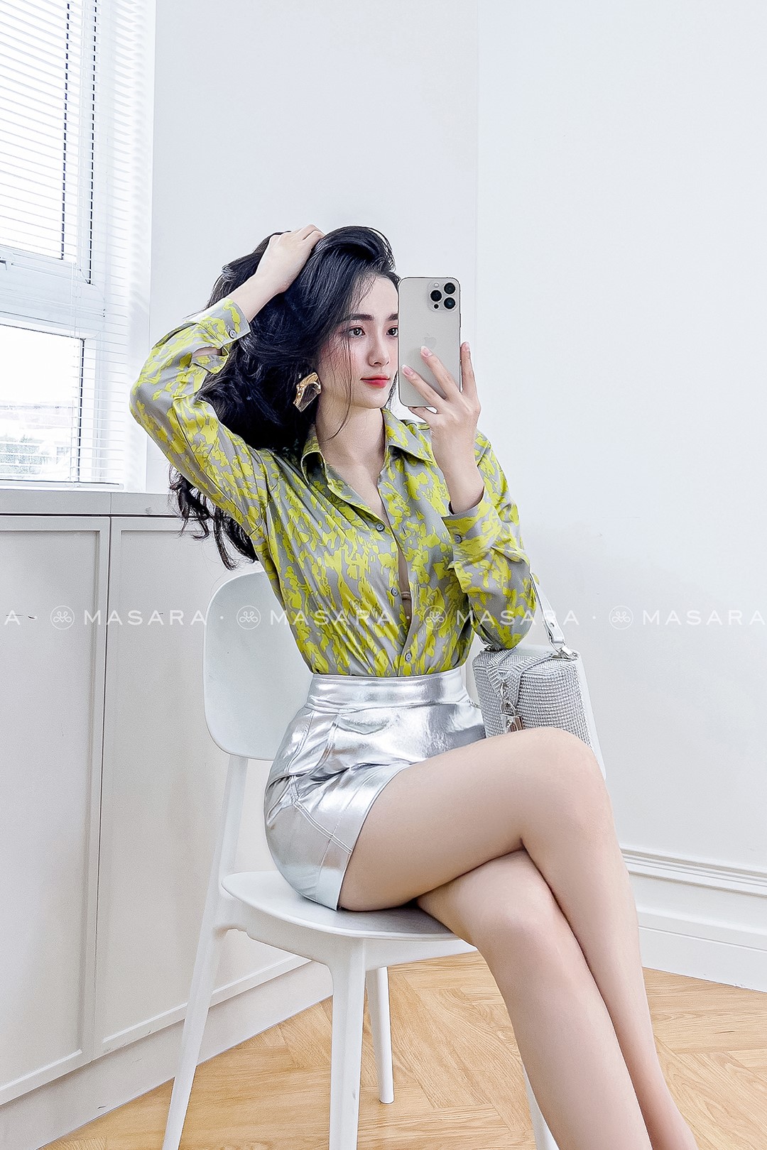 SƠ MI LỤA LOANG XANH BẠC