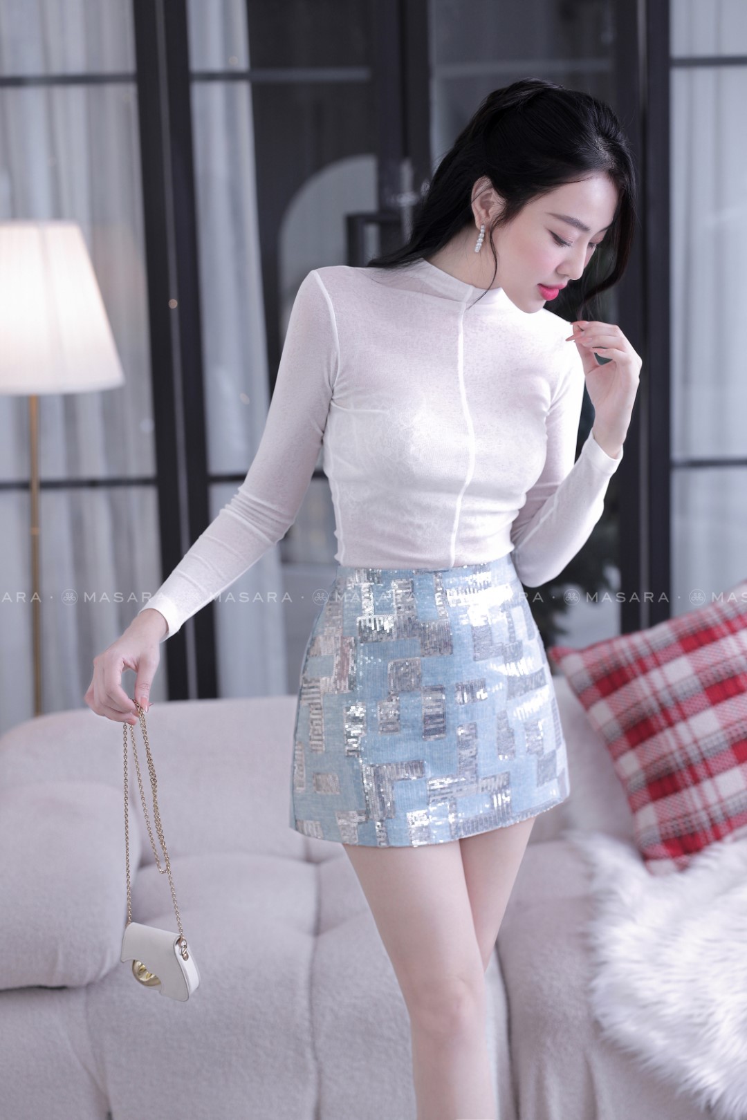 CHÂN VÁY JEAN KIM SA KẺ Ô
