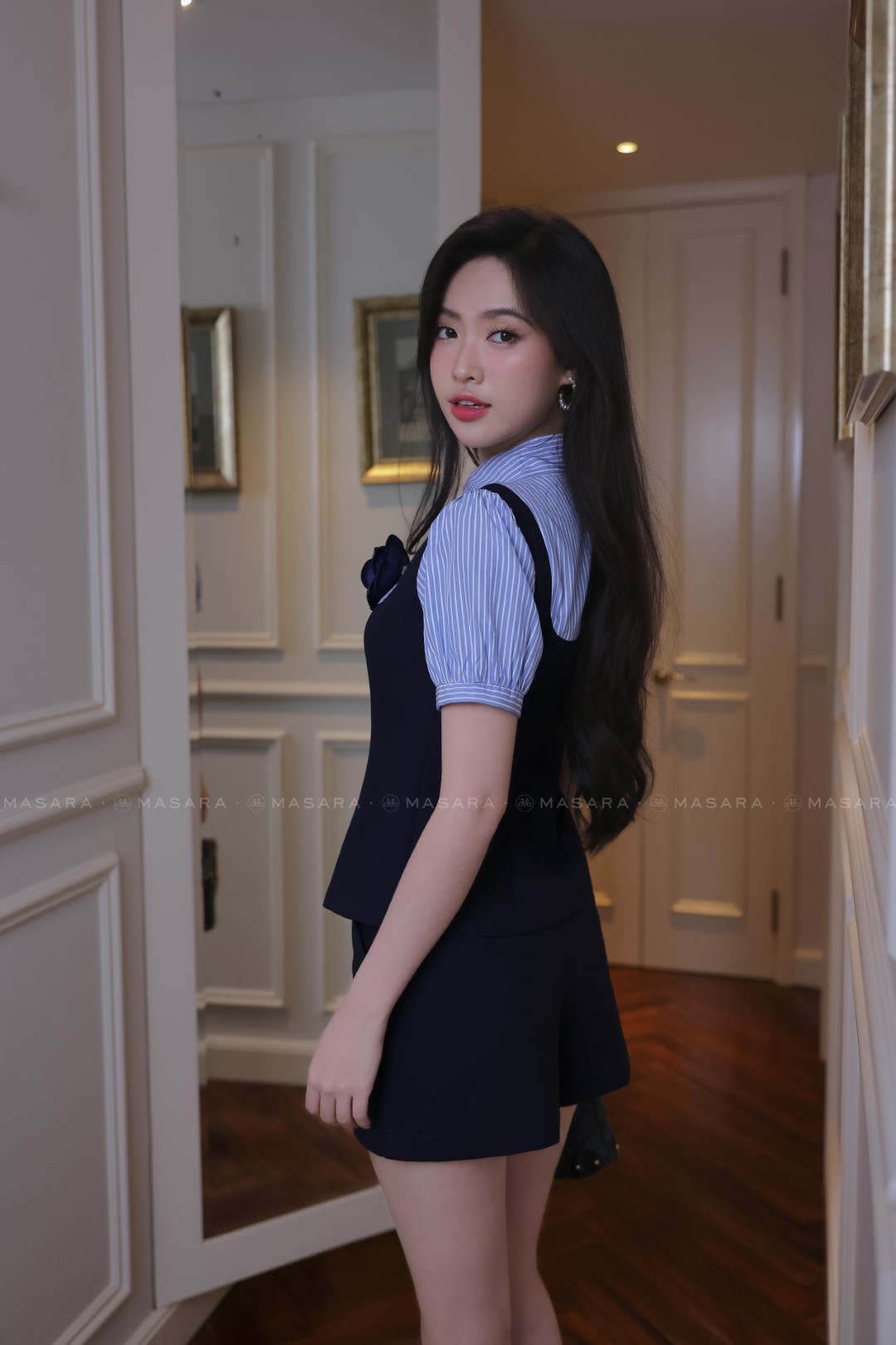 ÁO SƠ MI PHỐI COTTON LẠNH XANH ĐEN