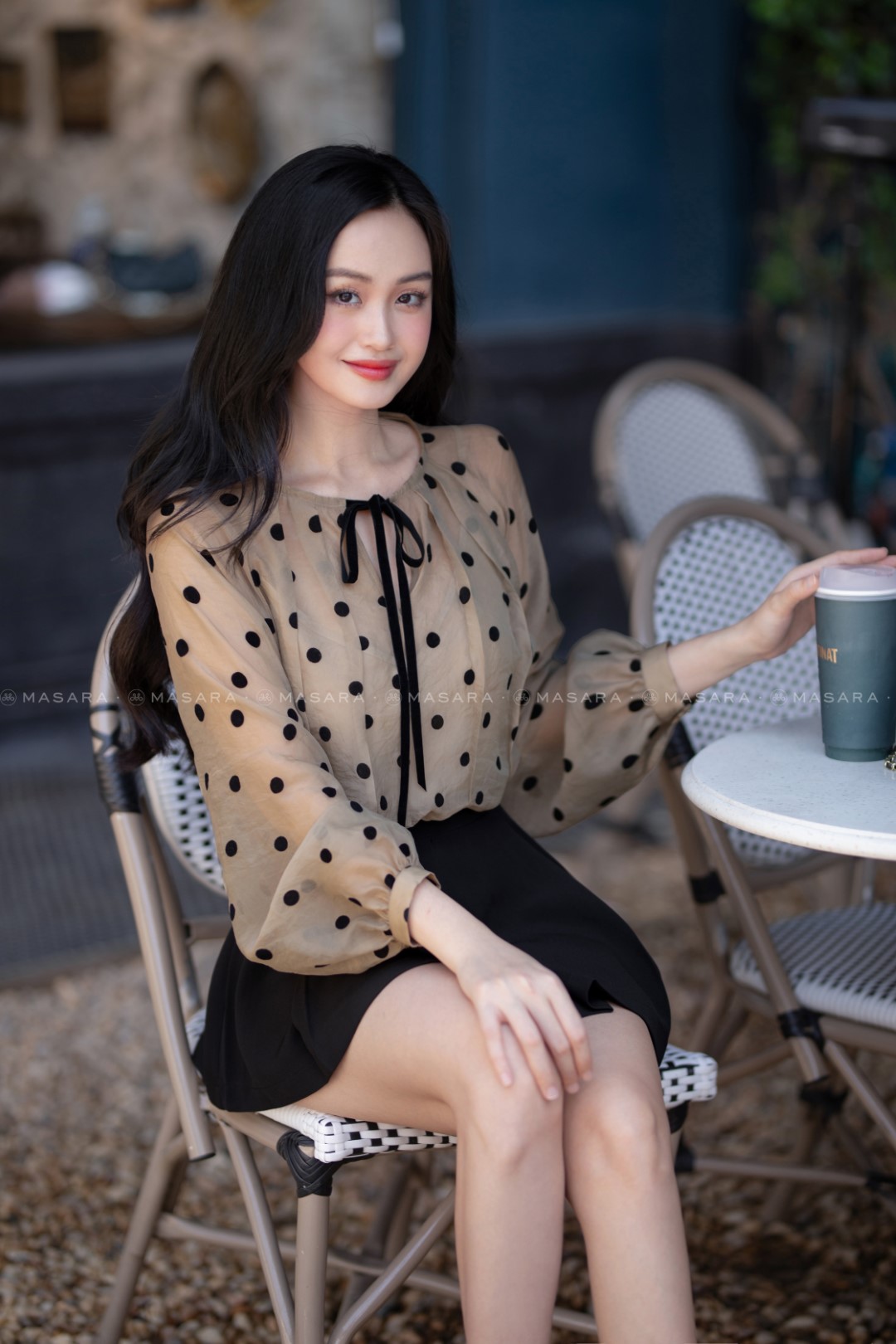 ÁO TƠ CHẤM BI NHUNG CỔ TRÒN + ÁO LÓT