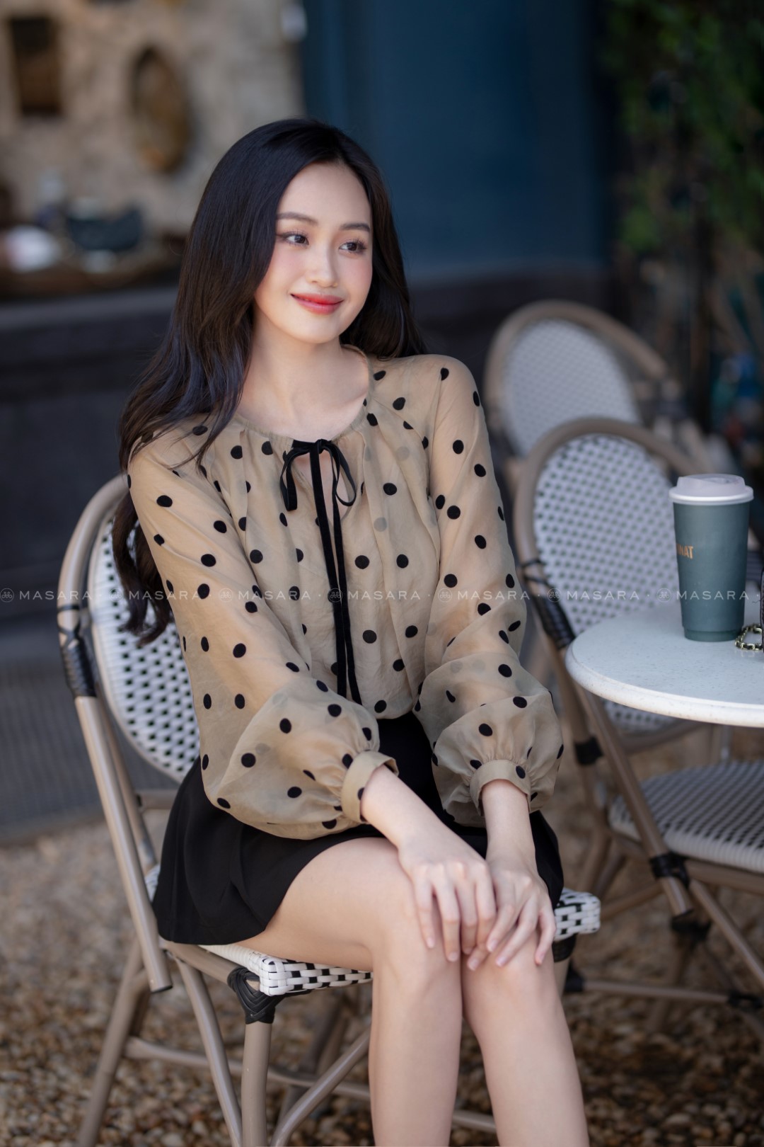 ÁO TƠ CHẤM BI NHUNG CỔ TRÒN + ÁO LÓT
