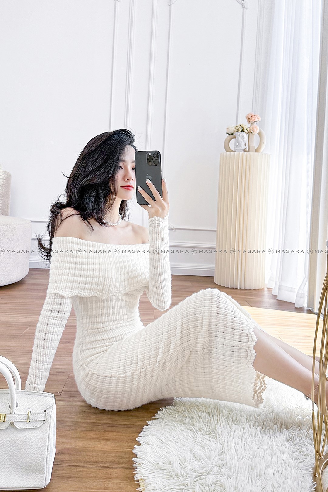 ĐẦM LEN THUN LÔNG MÀU KEM