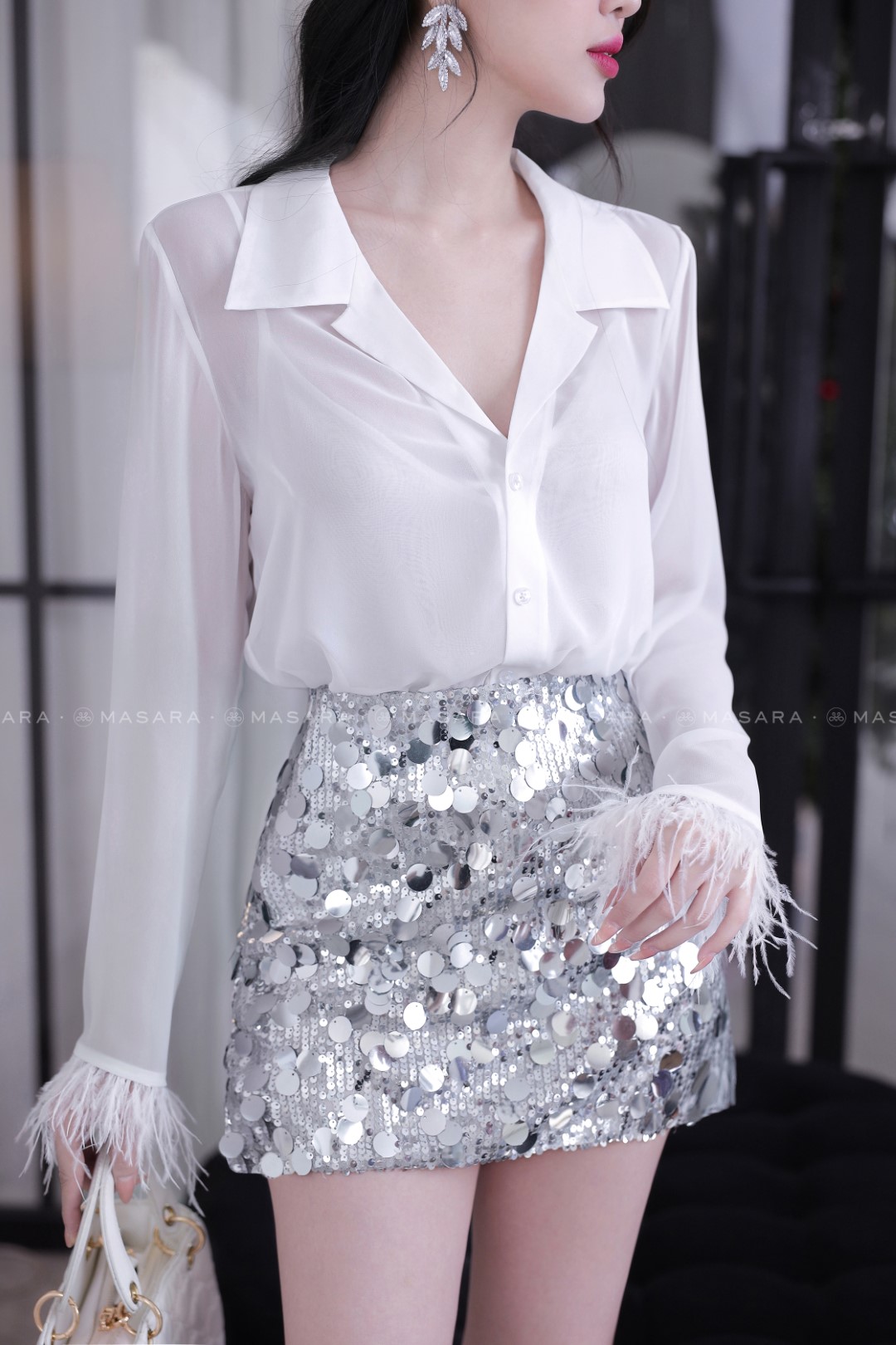 CHÂN VÁY SEQUIN BẠC