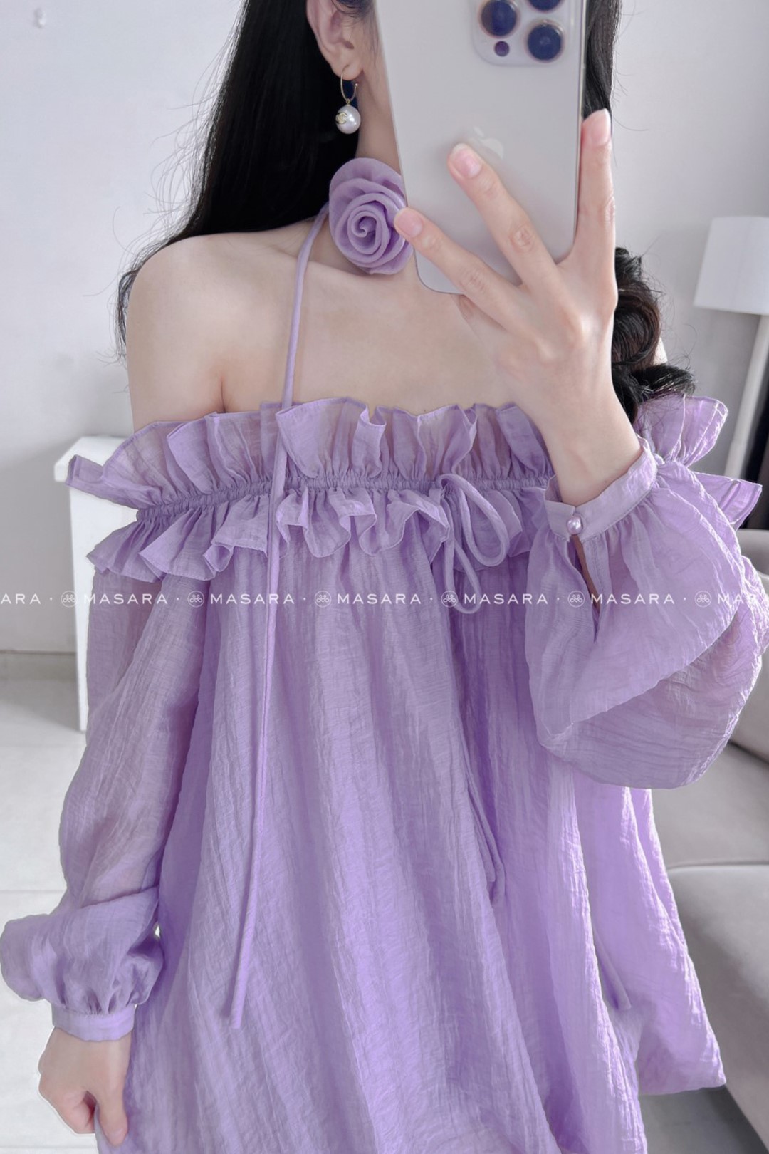 ÁO BABYDOLL TRỄ VAI TÍM + CHOCKER HOA