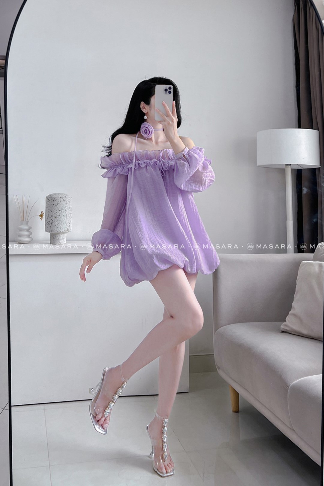 ÁO BABYDOLL TRỄ VAI TÍM + CHOCKER HOA