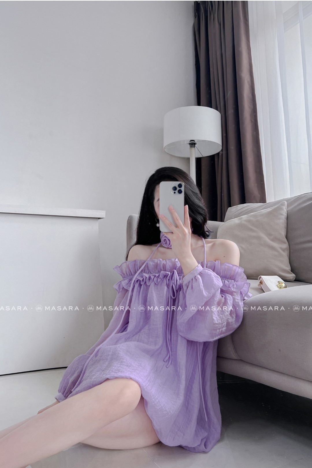 ÁO BABYDOLL TRỄ VAI TÍM + CHOCKER HOA