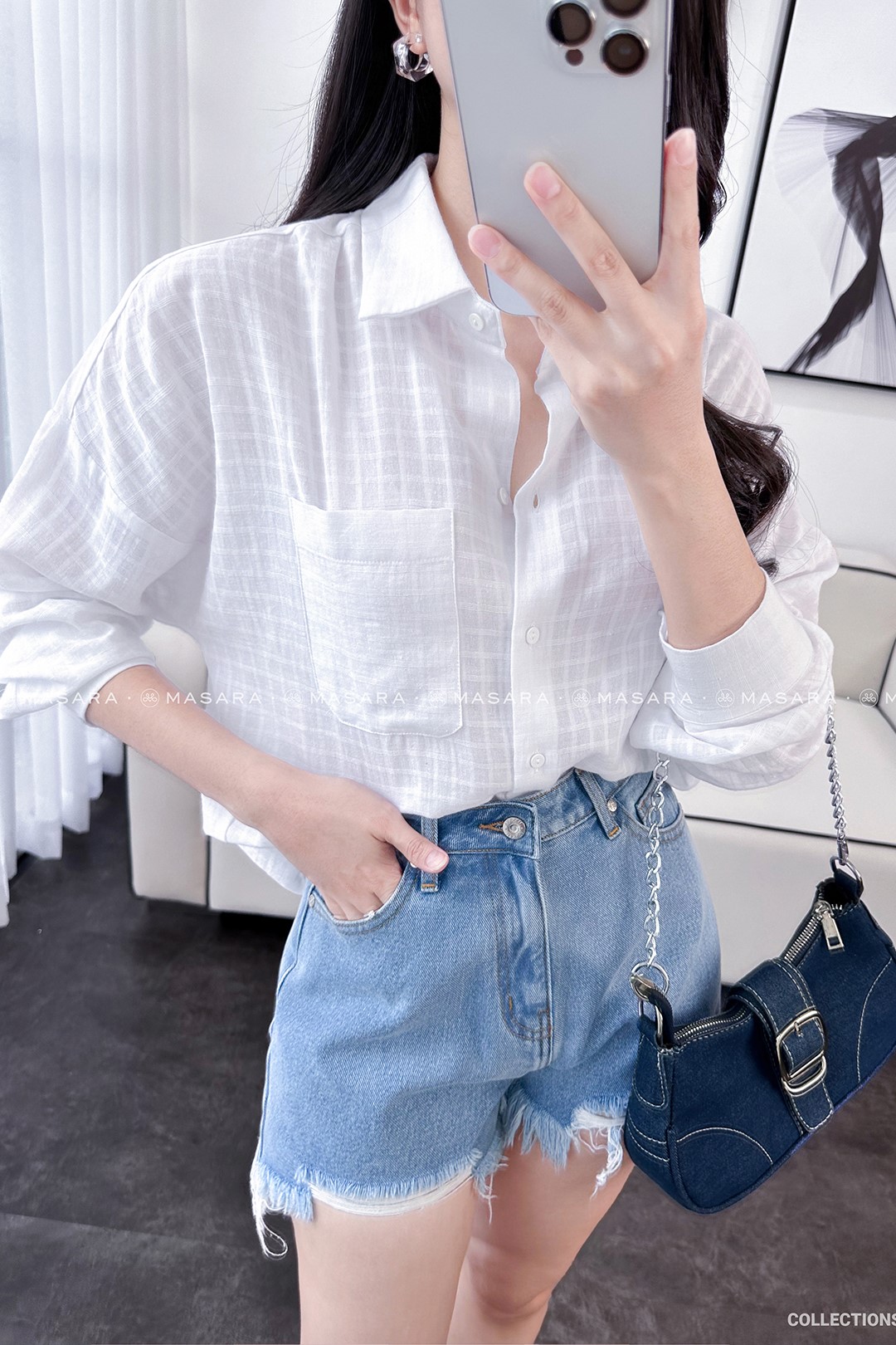 SƠ MI TRẮNG COTTON ĐŨI Ô VUÔNG