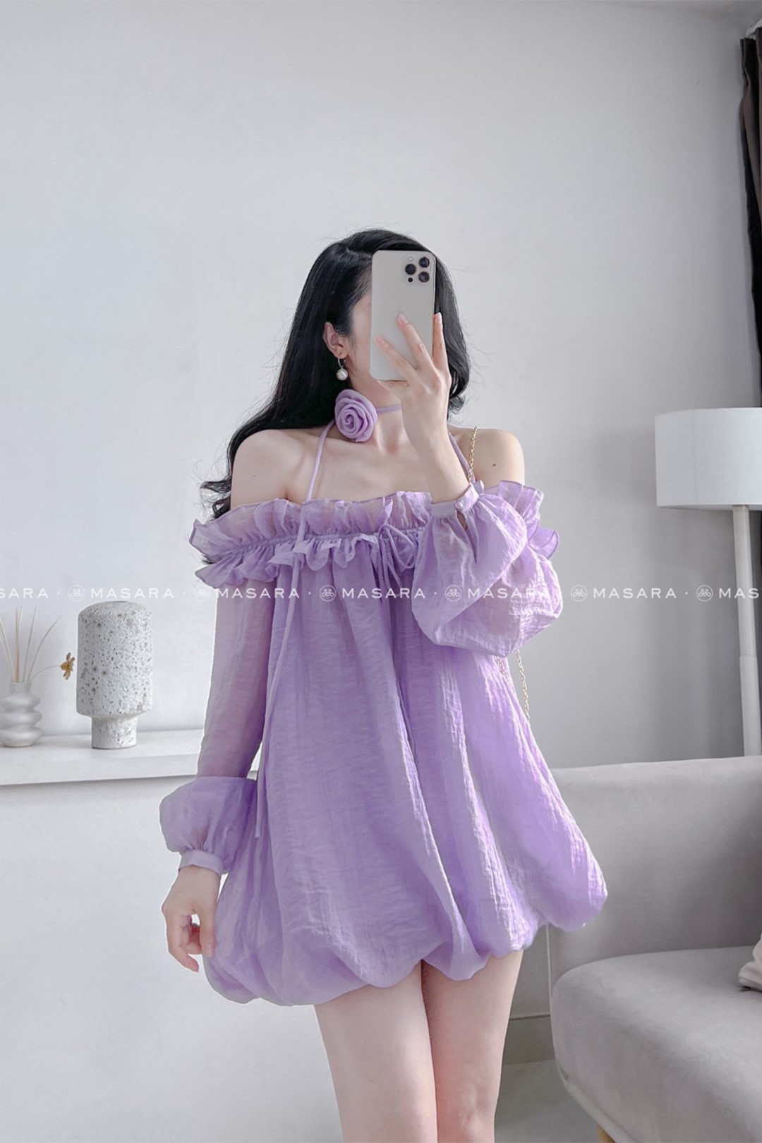 ÁO BABYDOLL TRỄ VAI TÍM + CHOCKER HOA