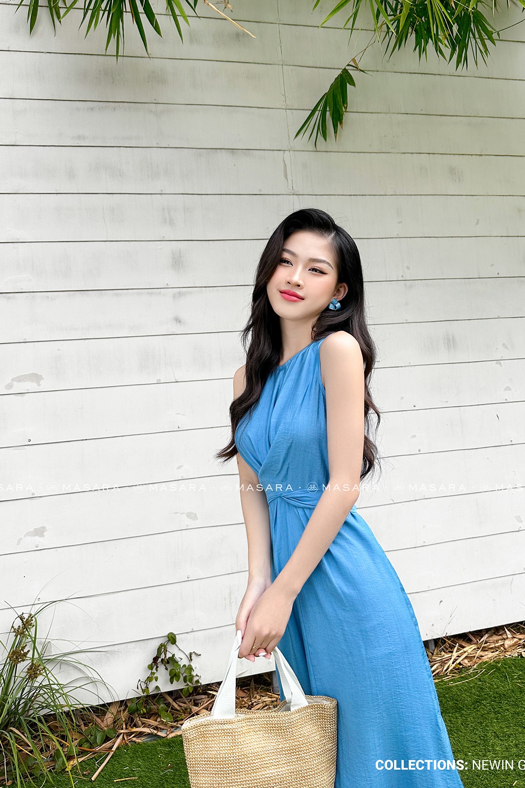 ĐẦM TẰM XƯỚC MỀM THẮT NƠ EO XANH DƯƠNG