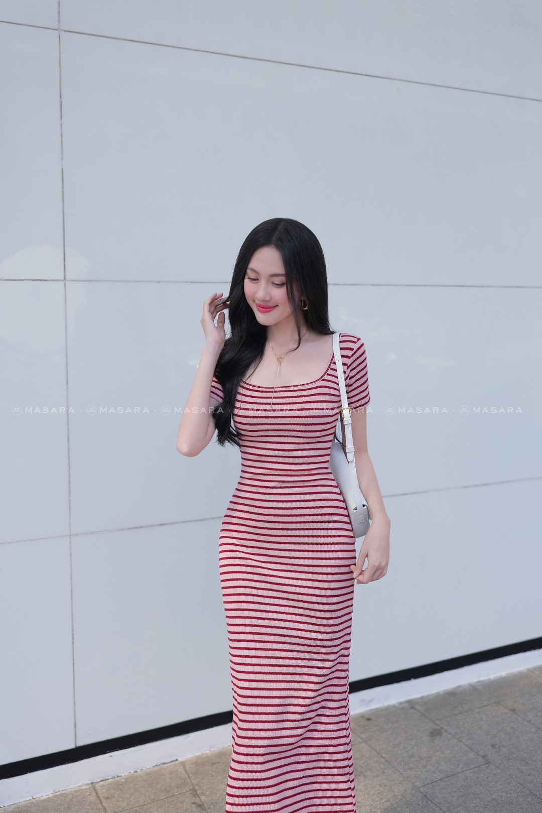 ĐẦM THUN SỢI KẺ NGANG HỒNG ĐỎ