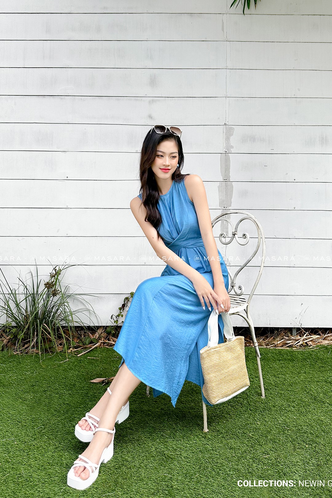 ĐẦM TẰM XƯỚC MỀM THẮT NƠ EO XANH DƯƠNG