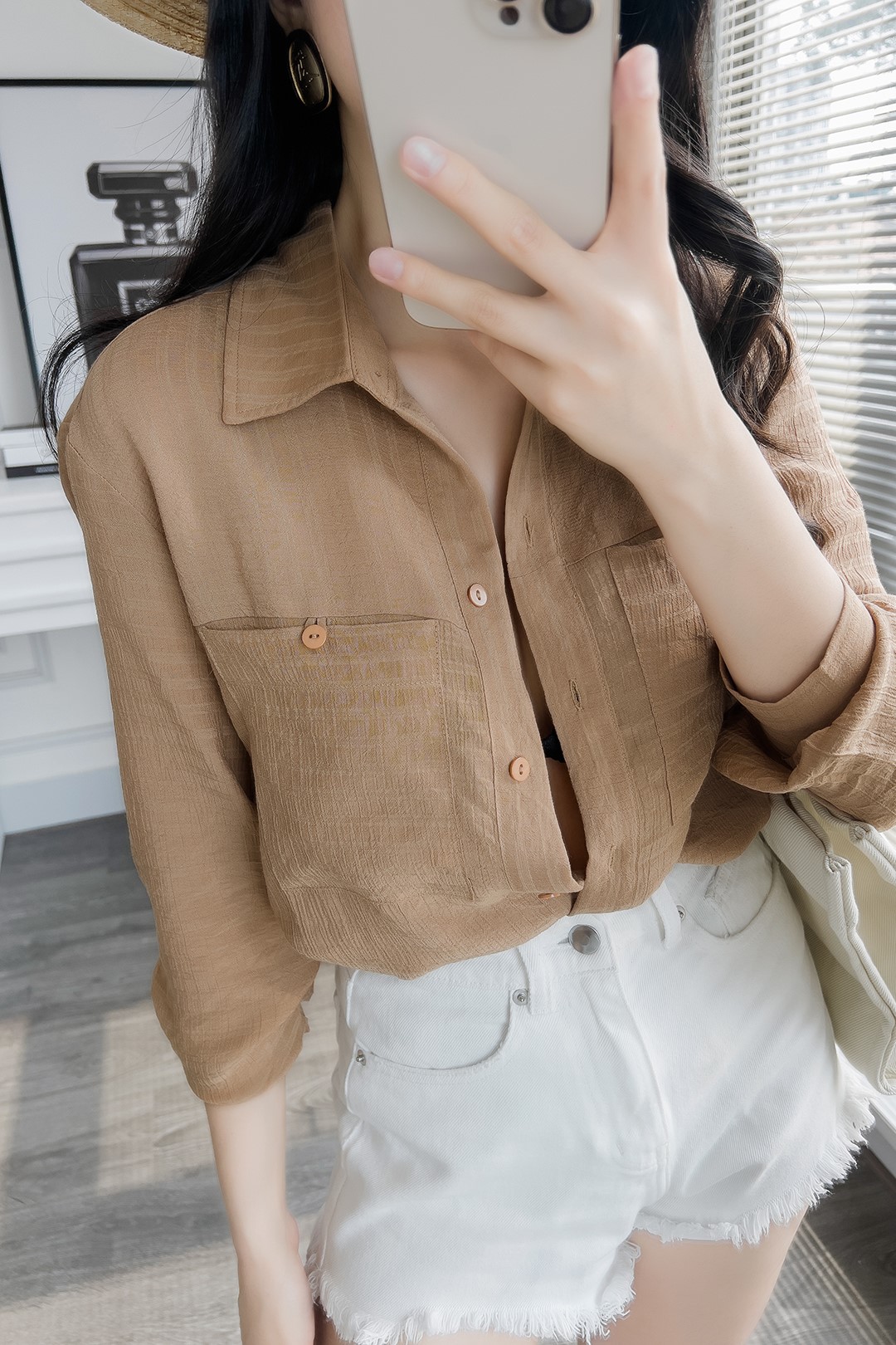 SƠ MI LỤA ĐŨI NHÚNG MÀU NÂU